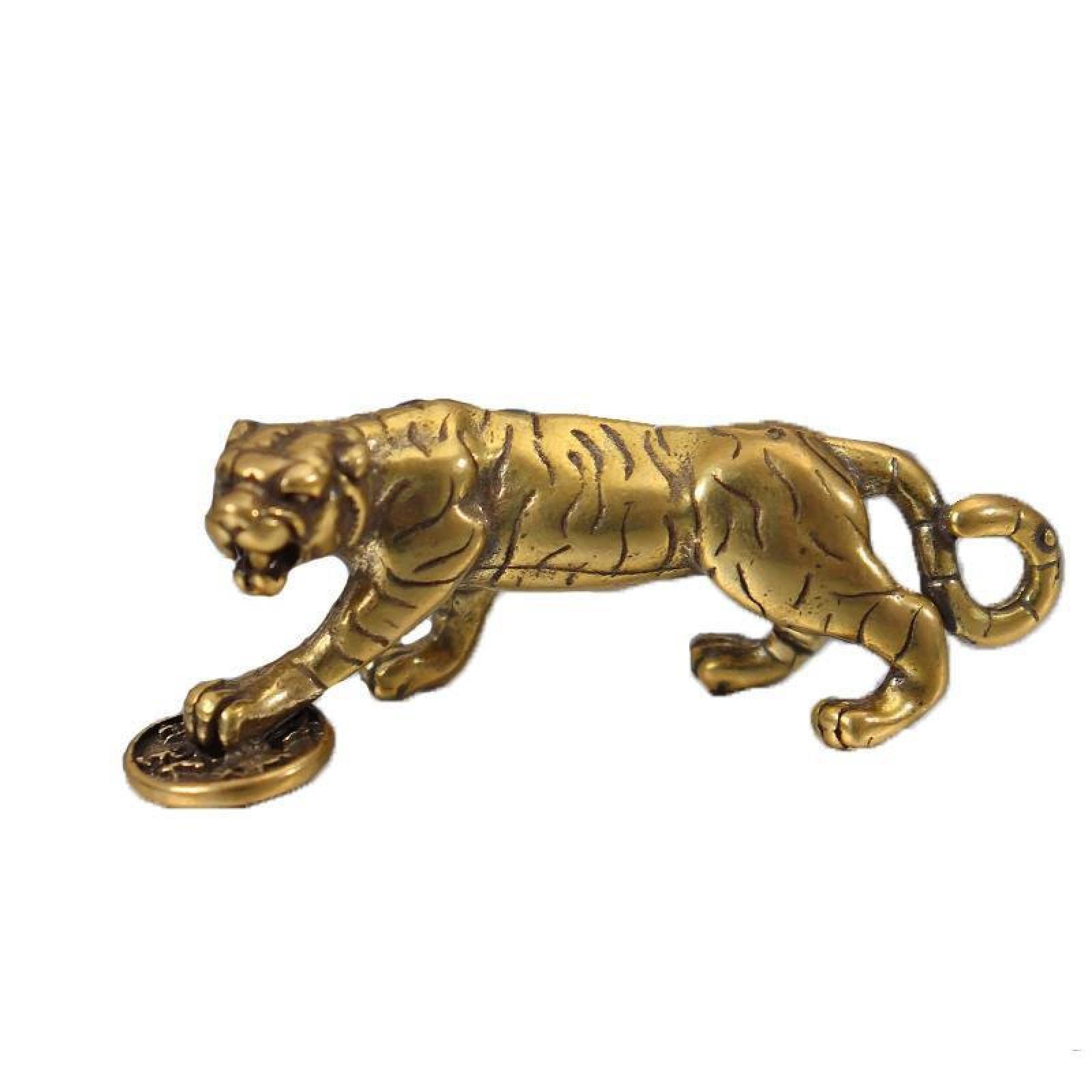 YNIYUJKL Brass Feng Shui Chinese Statue Luck & Success Ornament Sculpture Retro Brass Tiger Step On Coin Miniatures Figurines Desktop Ornaments Decorations Crafts Accessories Solid Cop