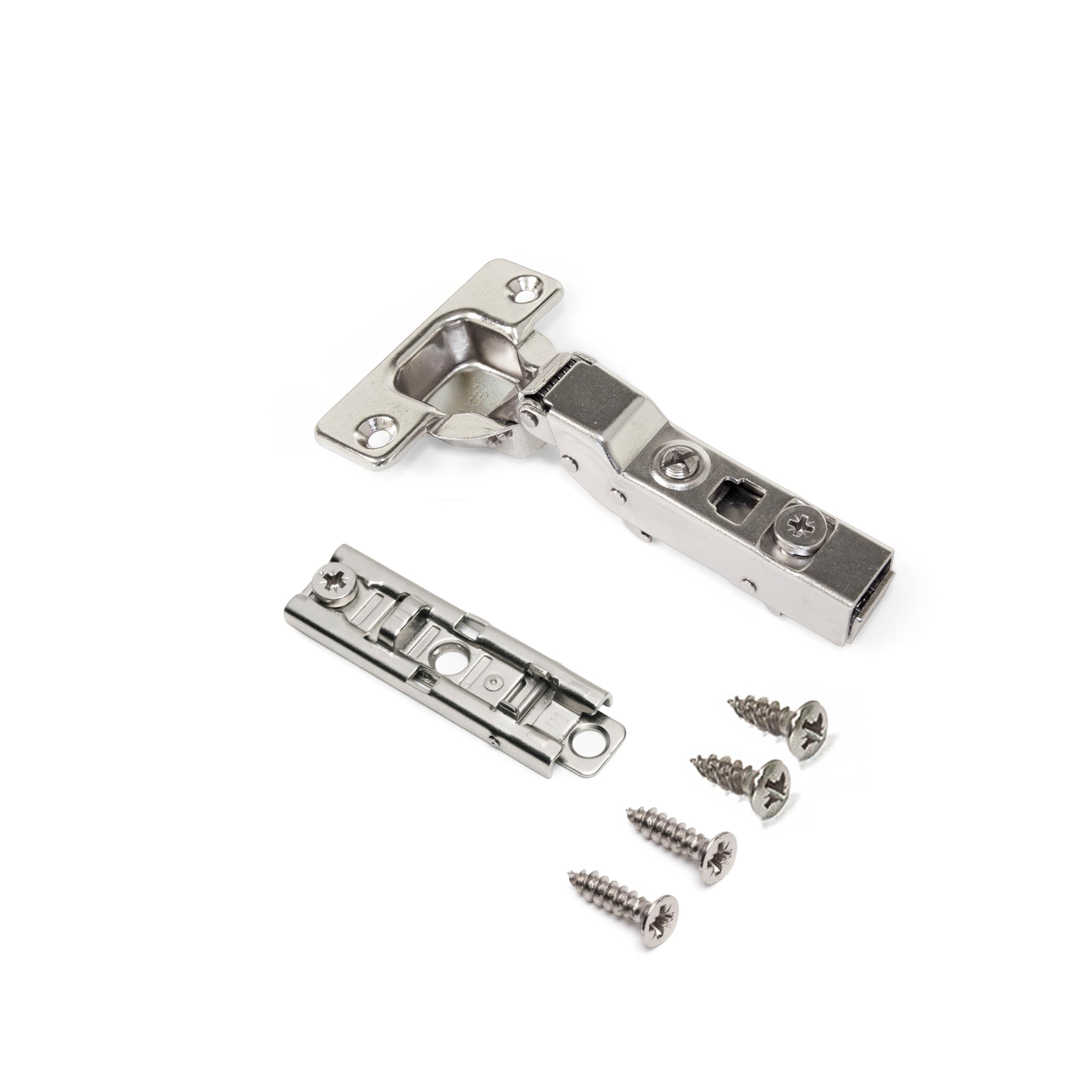 Emuca - Lot of 20 X91 Half Overlay Hinges with Soft Closing and Screw-on Staright Plates, Height 1, Steel, Nickel Plated