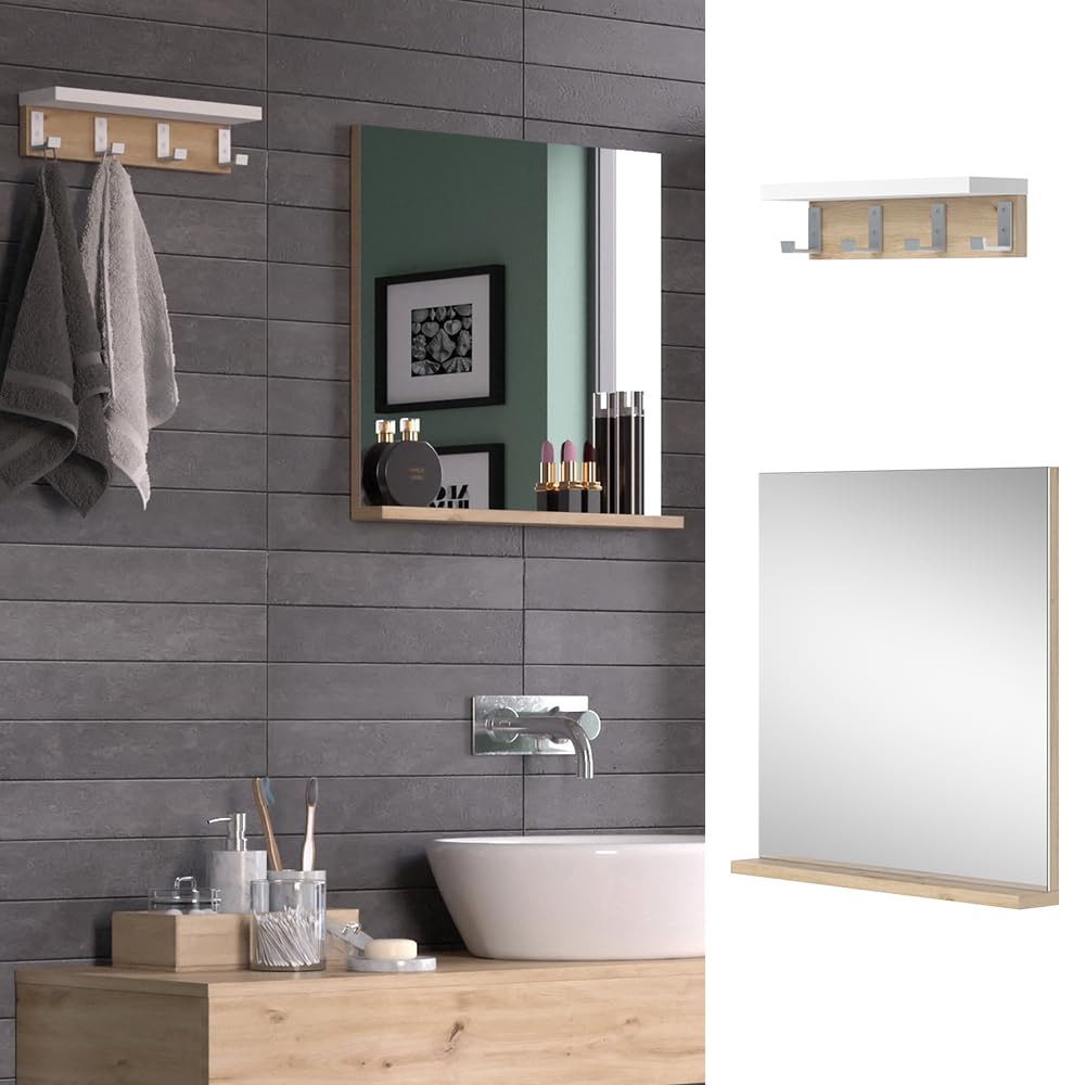 Vicco Espejo de baño Henri, Blanco, 50 x 51.6 cm con Estante, para Montaje bajo el Lavabo con Recorte para sifón