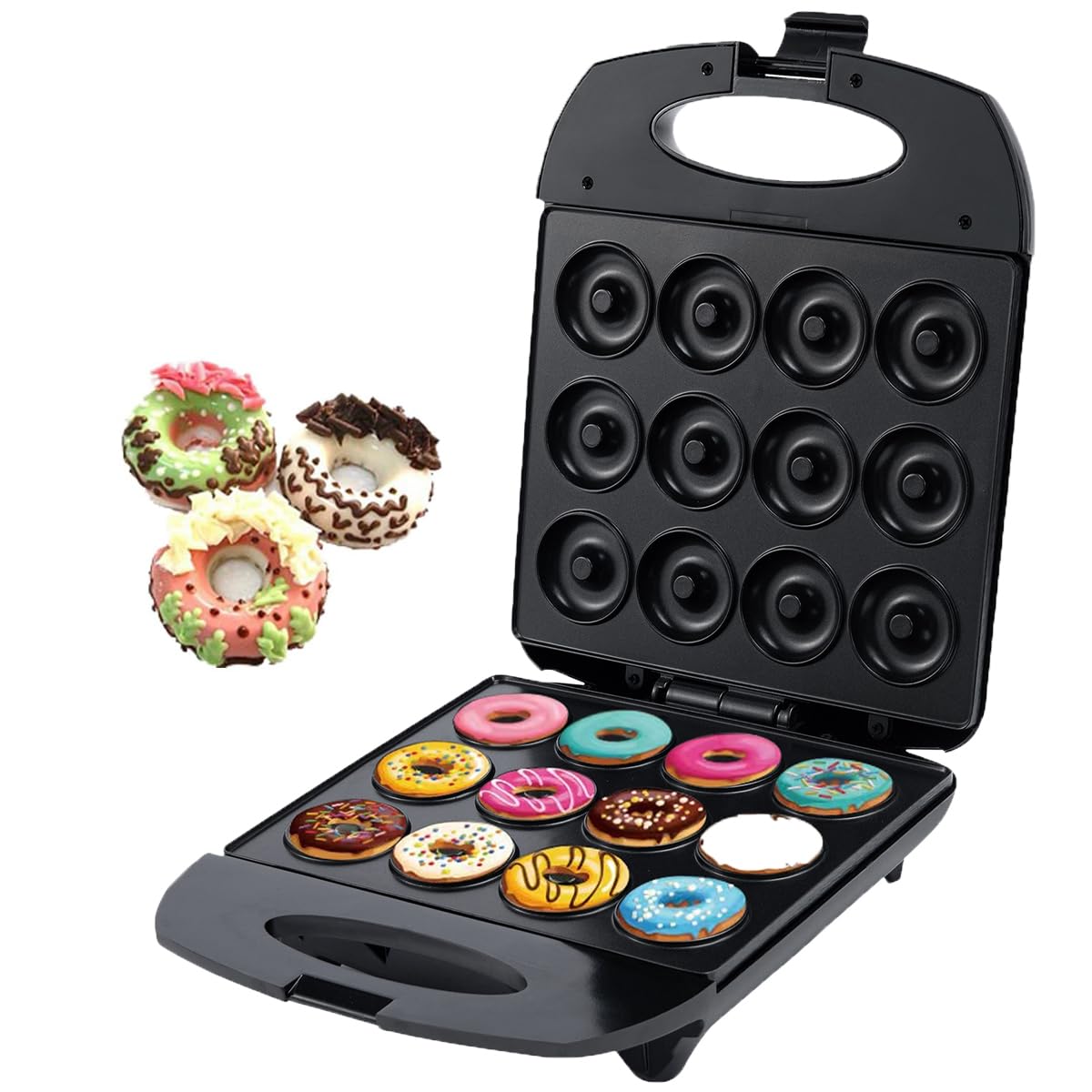 SOKANY SK-821 1200W Machine à Mini Beignets Électrique, Appareil à Donuts pour 12 Petit Beignet, Revêtement Antiadhésif, Facile à Nettoyer, Thermostat Automatique