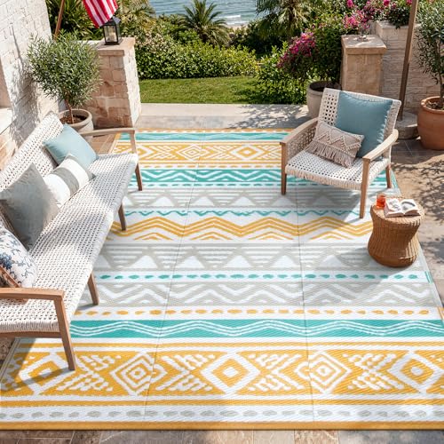 Image of Lahome Waterproof Outdoor Rug 6x9, Reversible Outdoor Plastic Straw Rug