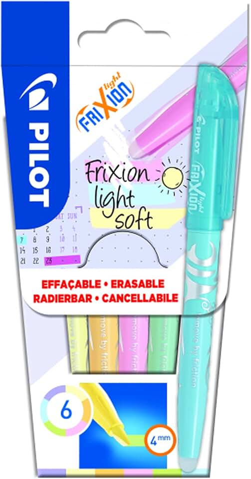 PILOT - 6er-Set FriXion Light Soft - Löschbare Textmarker in Pastellfarben - Rosa, Gelb, Violett, Bl