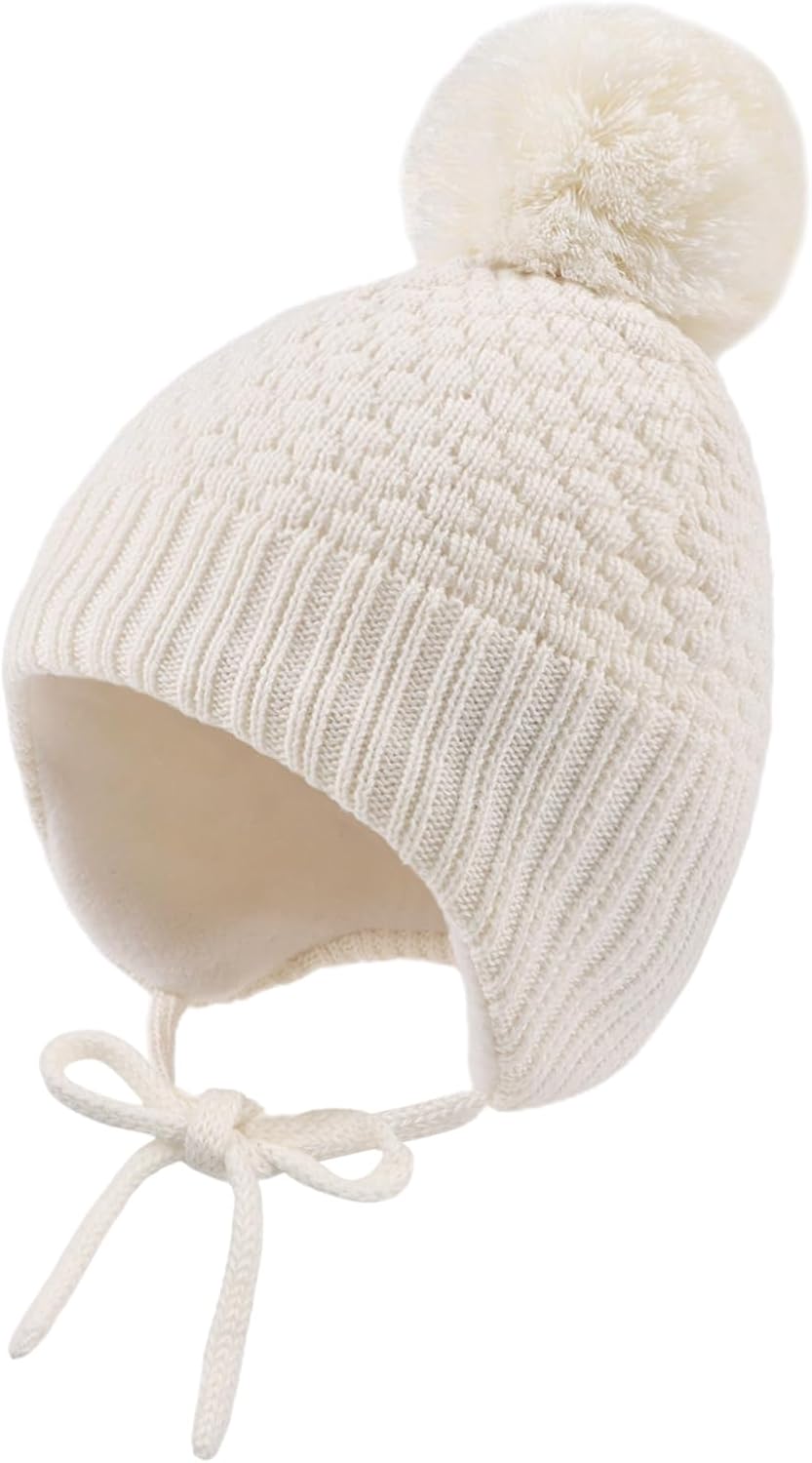 Gorros de invierno para niña con forro polar para niños, gorro de punto con orejeras con pompón, de 0 a 8 años