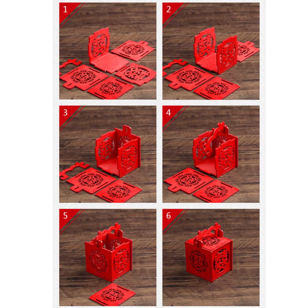 Amosfun 4pcs Wedding Favour Boxes Chinese Wooden Wedding Candy Gift Boxes Chocolate Sweet Boxes for Chinese Wedding Favors 5,4 * 5,4 * 5,5 cm red - Image 4