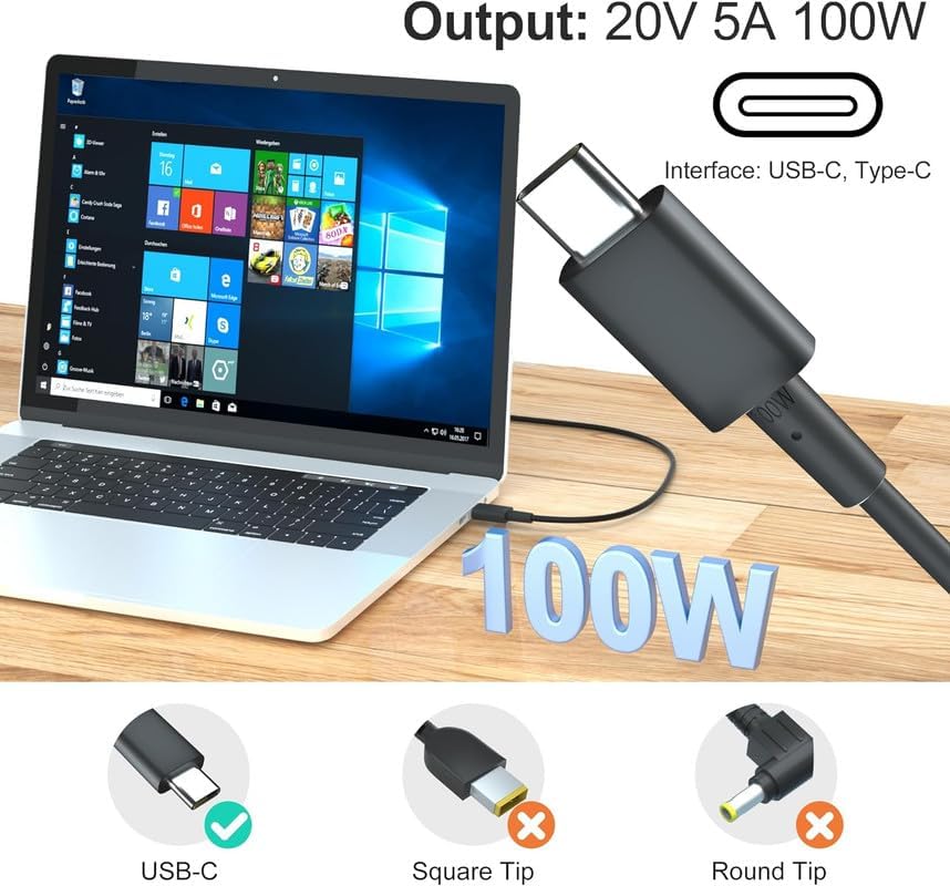 Image of 100W USB-C Laptop Charger for Asus - Fit for ASUS ROG A20-100P1A, Flow Z13 X13, 100W PD Fast Charging for Asus ROG Flow Fit for 90W 65W 45W 27W 15W