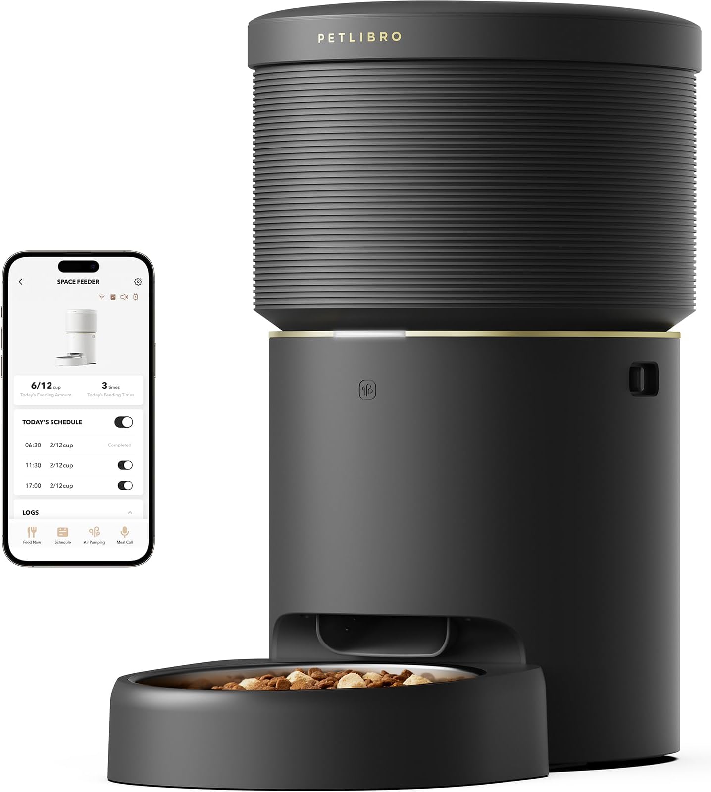 PETLIBROVacuum-Sealed Automatic Cat Feeders, 8L/34Cups Automatic Dog Feeder with 5G Wi-Fi, Automatic Cat Food Dispenser for Airtight Storage, Space Pet Feeder with 187mm Large Food Tray for Cat & Dog