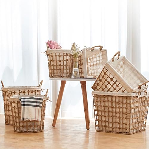 Miniatura 5 de Zerodeko Cesta de cuerda tejida de alambre de metal forrado con asas, cesta de almacenamiento de hierro reutilizable, organizador de almacenamiento
