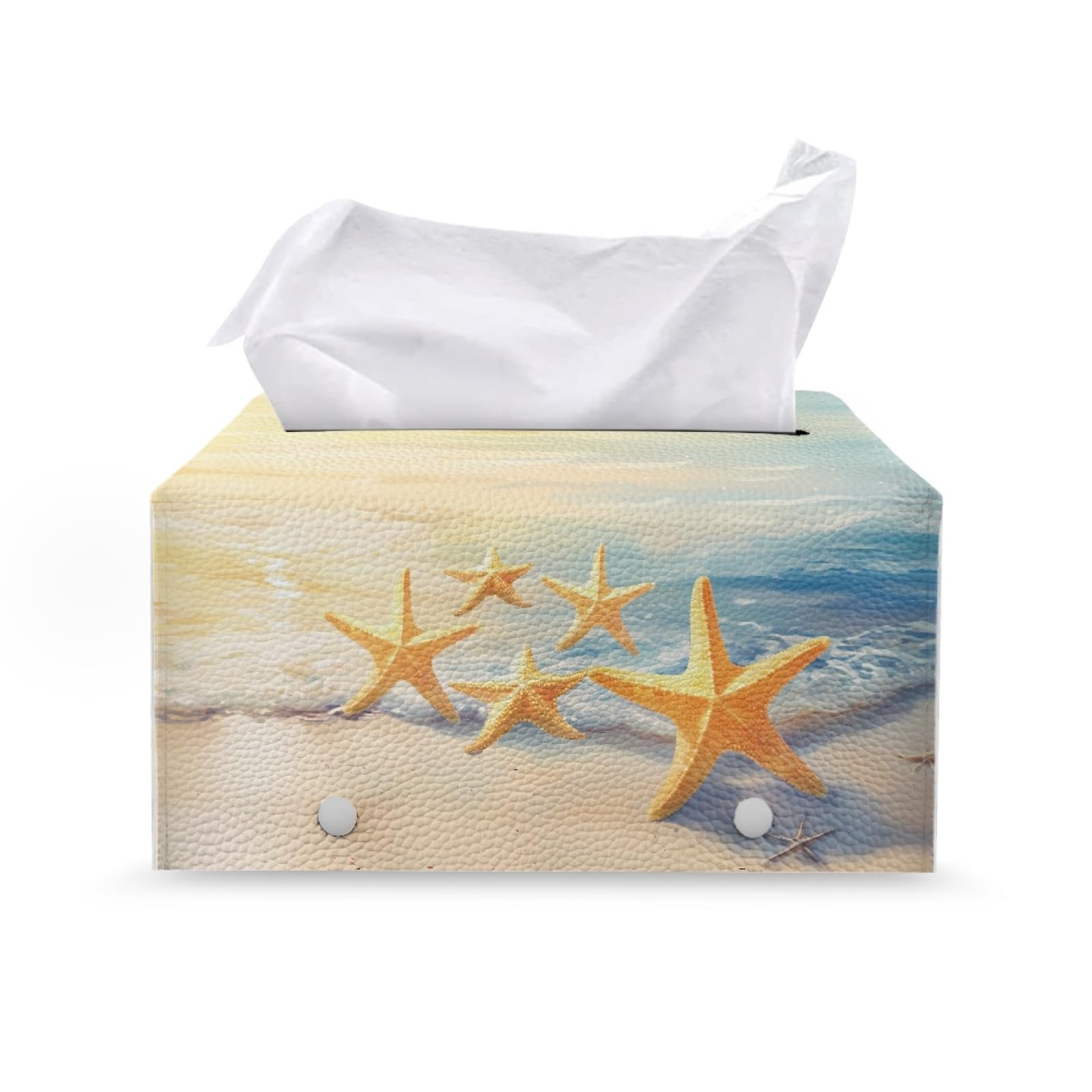 NETILGENPU Leather Napkin Tissues Organizer Rectangular Table Dryer Sheet Organizer Tissue Box Holder for Bedroom Dresser Nightstand Dining Table Home Decor,Ocean Beach Fishstar