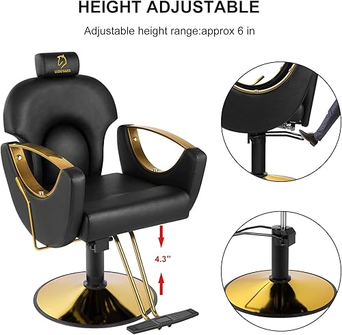 Miniatura 9 de Silla de peluquería Silla de peluquería giratoria de 360 grados, silla de peluquería hidráulica, capacidad de hasta 330 libras, equipo de spa de