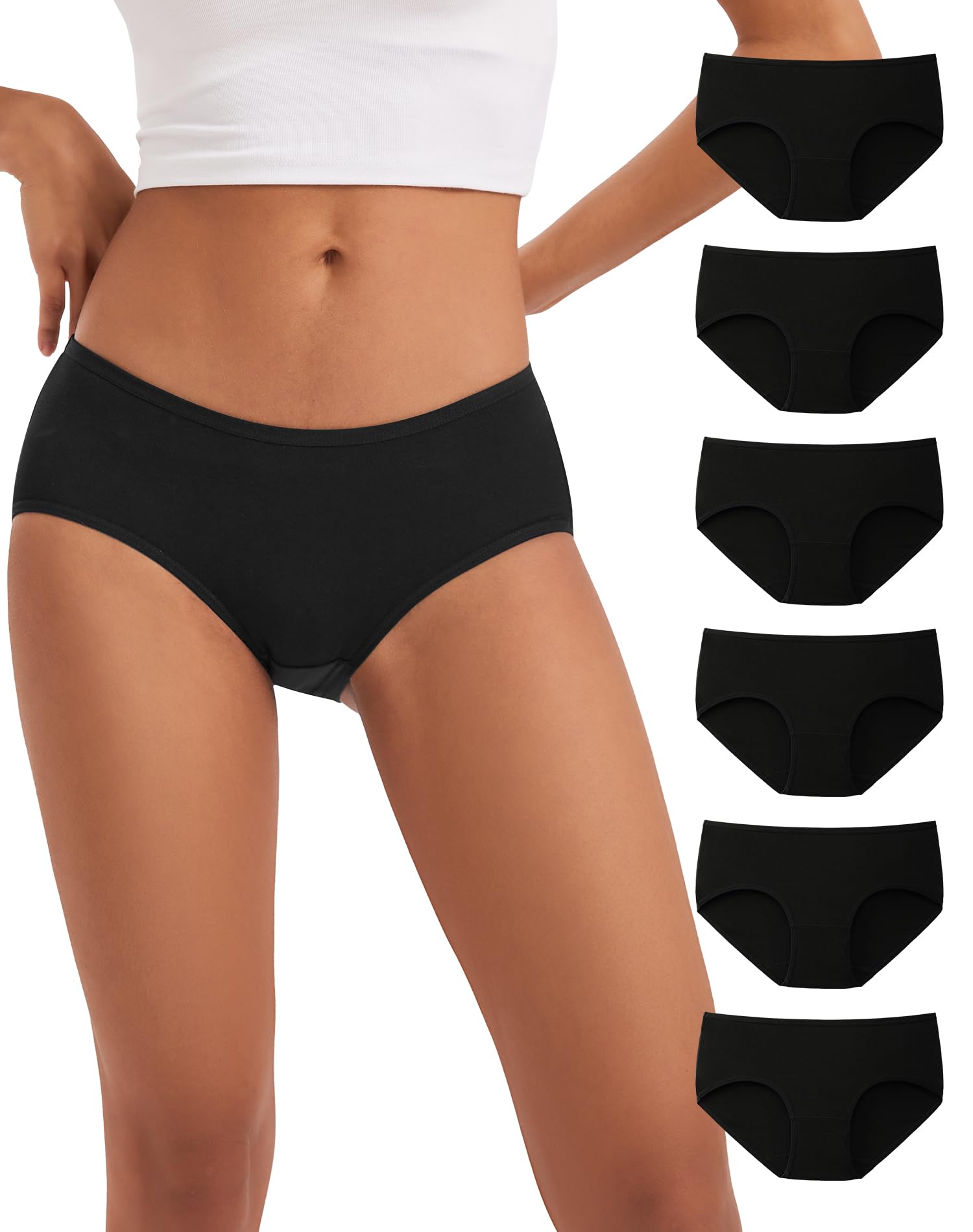 INNERSY Mutande Donna Cotone Vita Media Comode Slip Elasticizzato Intimo di Base Pacco da 6