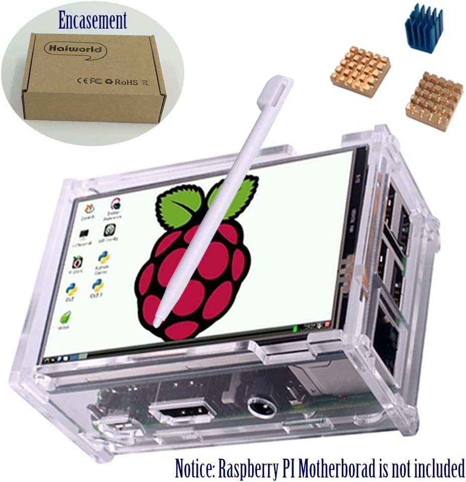 Haiworld Touchscreen Display KIT For Raspberry Pi 3 2 Model B B+, 3.5" 480x320 RGB Pixels Touch Screen + Transparent Protective Case + 3pcs Heat sinks + Touch Pen