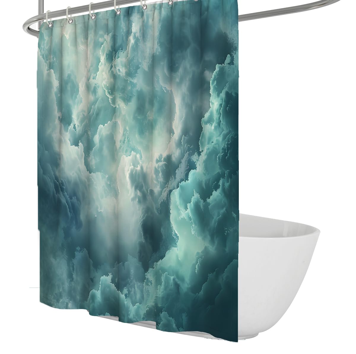 Moderne abstrakte Wolken-Duschvorhang Minimalistisch blassgrünes Badezimmer-Duschvorhang Kreativ-Schicke Badedekoration Wasserdichtes Polyester 200 x 220 cm