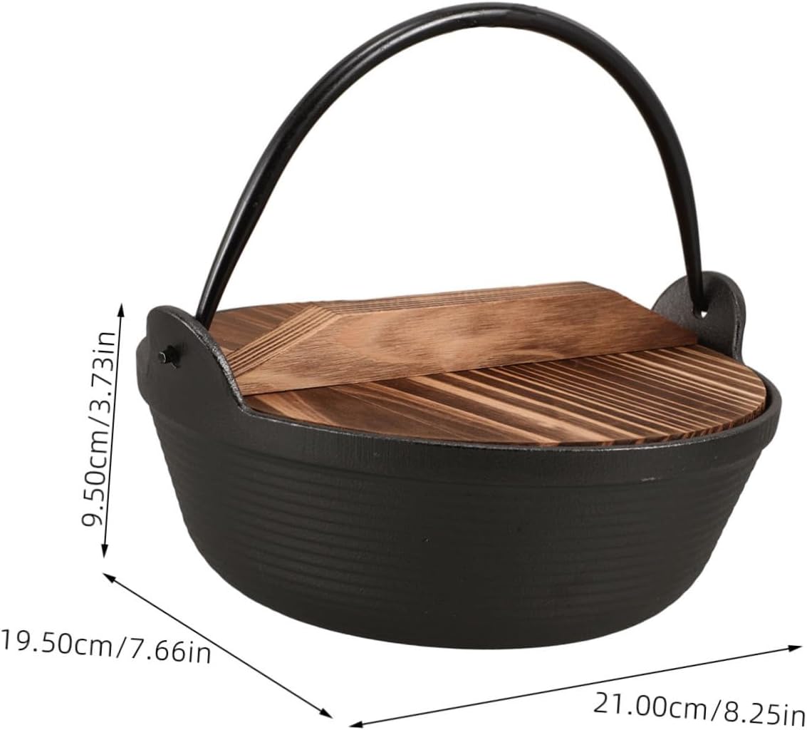 Mipcase 1set Cast Iron Camping Cookware with Lid Japanese Outdoor Cooking Pot for Soup and Stews for Backpacking and Picnics Space-Saving Hanging Design