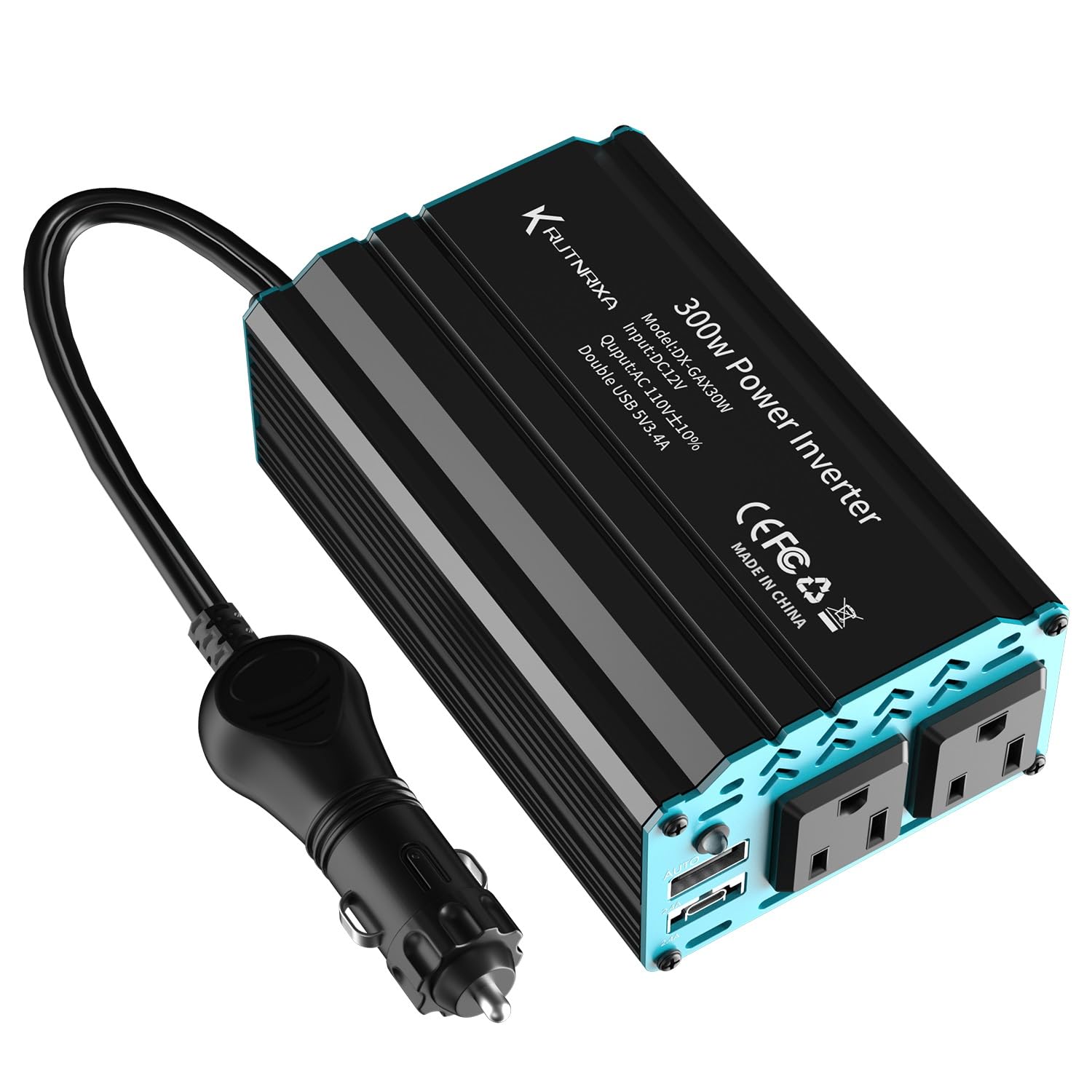 Falowniki mocy 300 W 400 W 12 V DC na 110 V AC konwerter do pojazdów, 2 porty USB, adapter ładowarki samochodowej z gniazdkiem wtykowym gniazda zapalniczki (300 W)