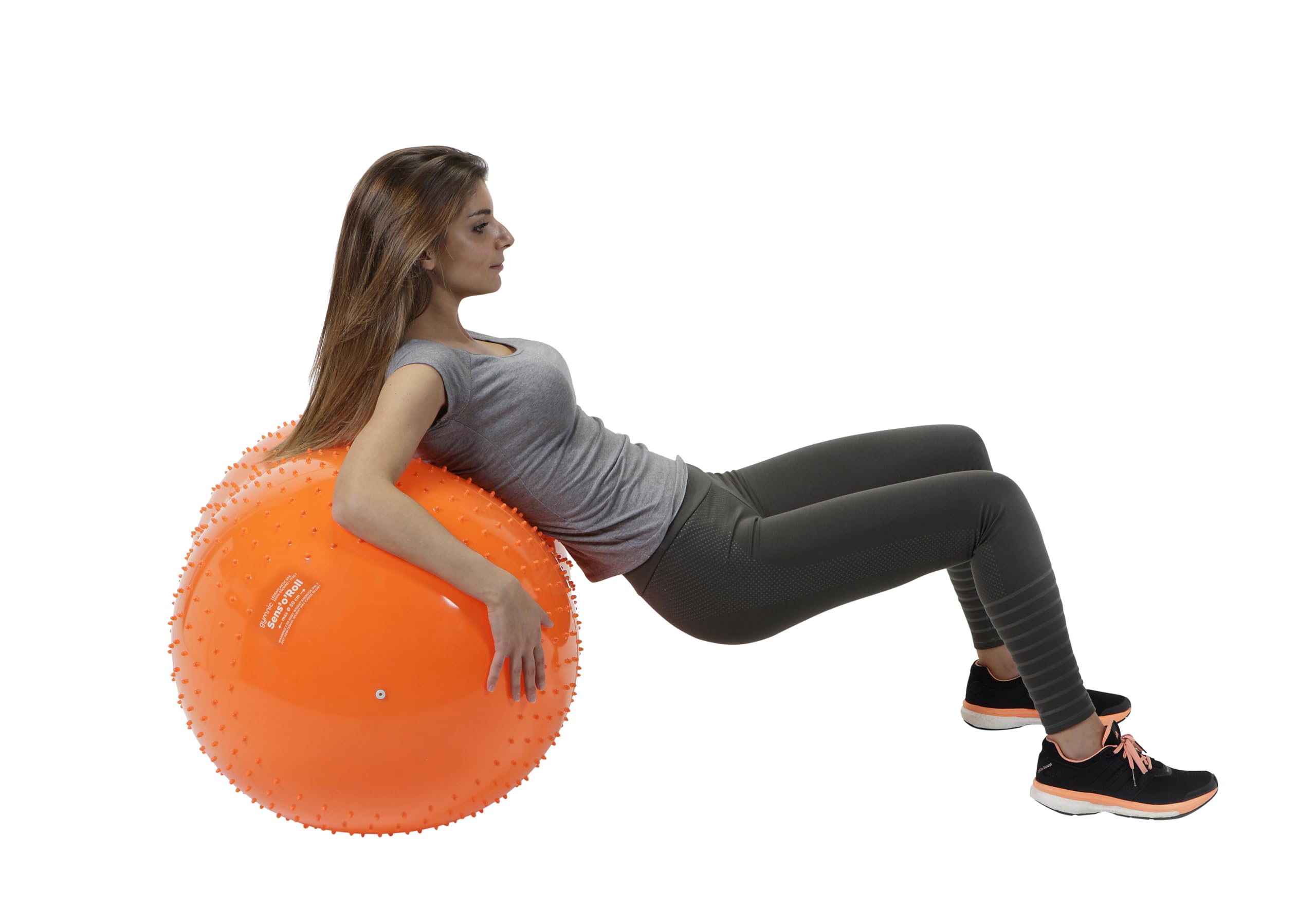GYMNIC Sens'o'Roll Doppelball max. Ø 50 cm/L 80 cm orange für Physiotherapie und Rehabilitation mit massierenden Noppen, ideal für Gleichgewicht, Beweglichkeit und Tastsinn