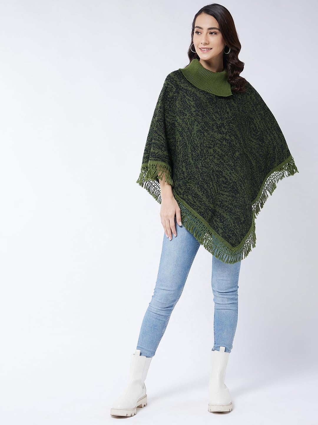 Pivl Wool Blend Poncho Sweater for Women for Winter-Olive - Image 2 thumbnail