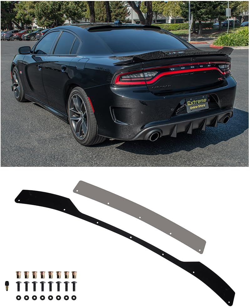 Replacement for 2015-Present Dodge Charger All Models with SRT Style Rear Spoiler | Performance Track Style Arcylic Plastic - Smoke Tinted Rear Trunk Lid Wickerbill Extension Gurney Flap Wing Spoiler