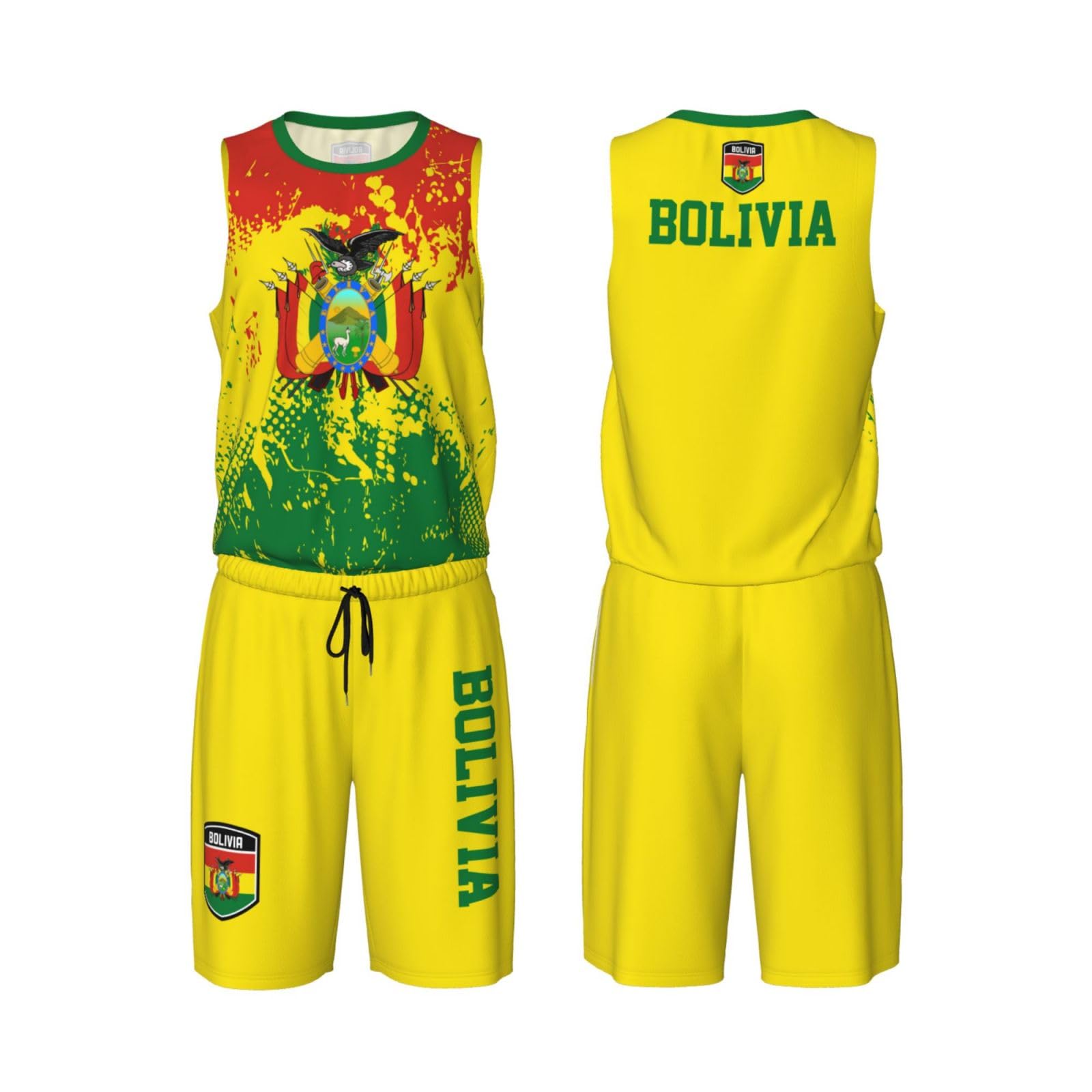 Bolivia Flag Grain (3) Basketball Jersey Uniform Suit for Men Women Adults Training Athletic Set