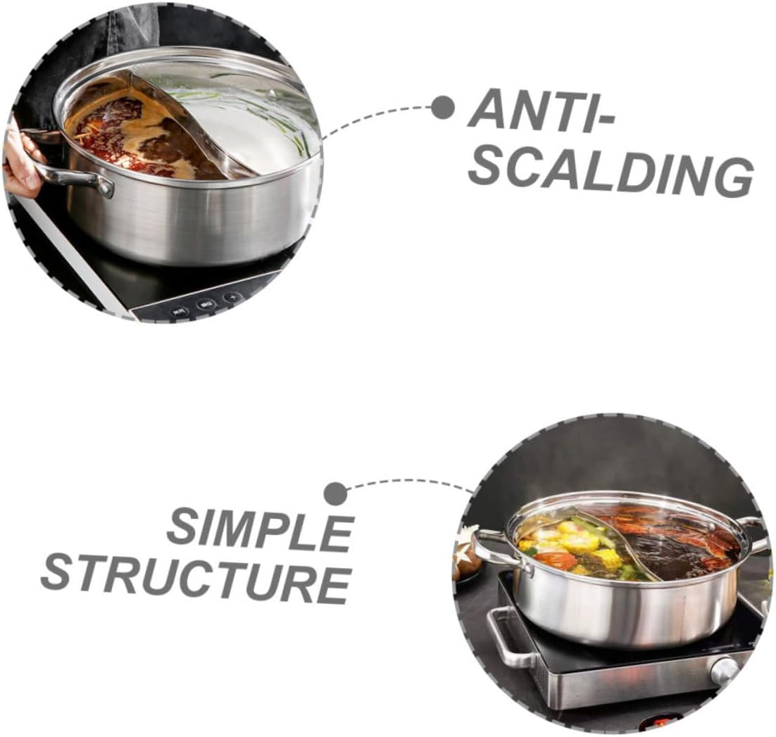 IMIKEYA Stainless Steel Hot Pot Double Handle Induction Cooker Pot for Divided Cooking Thickened Design for Even Heat Distribution for Family Meals