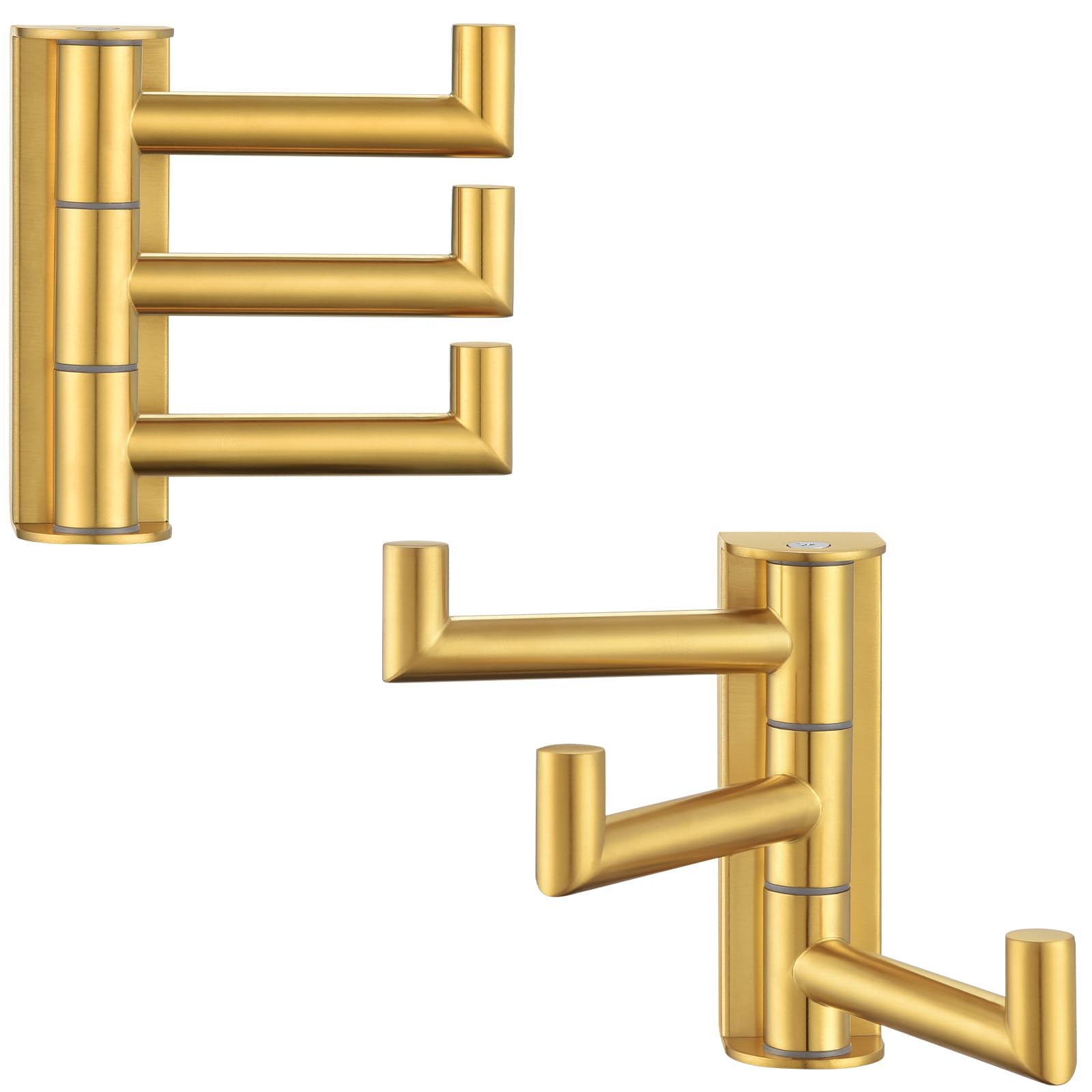 APLusee Handtuchhaken mit Drehgelenk, gebürstet, goldfarben, 304 Edelstahl, dreifacher Kleiderhaken, Wandhalterung, 2 Stück