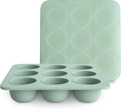 mushie Bandeja de silicona para congelador de alimentos para bebés con tapa, 9 tazas x 1.5 onzas, contenedor de almacenamiento sin BPA (azul