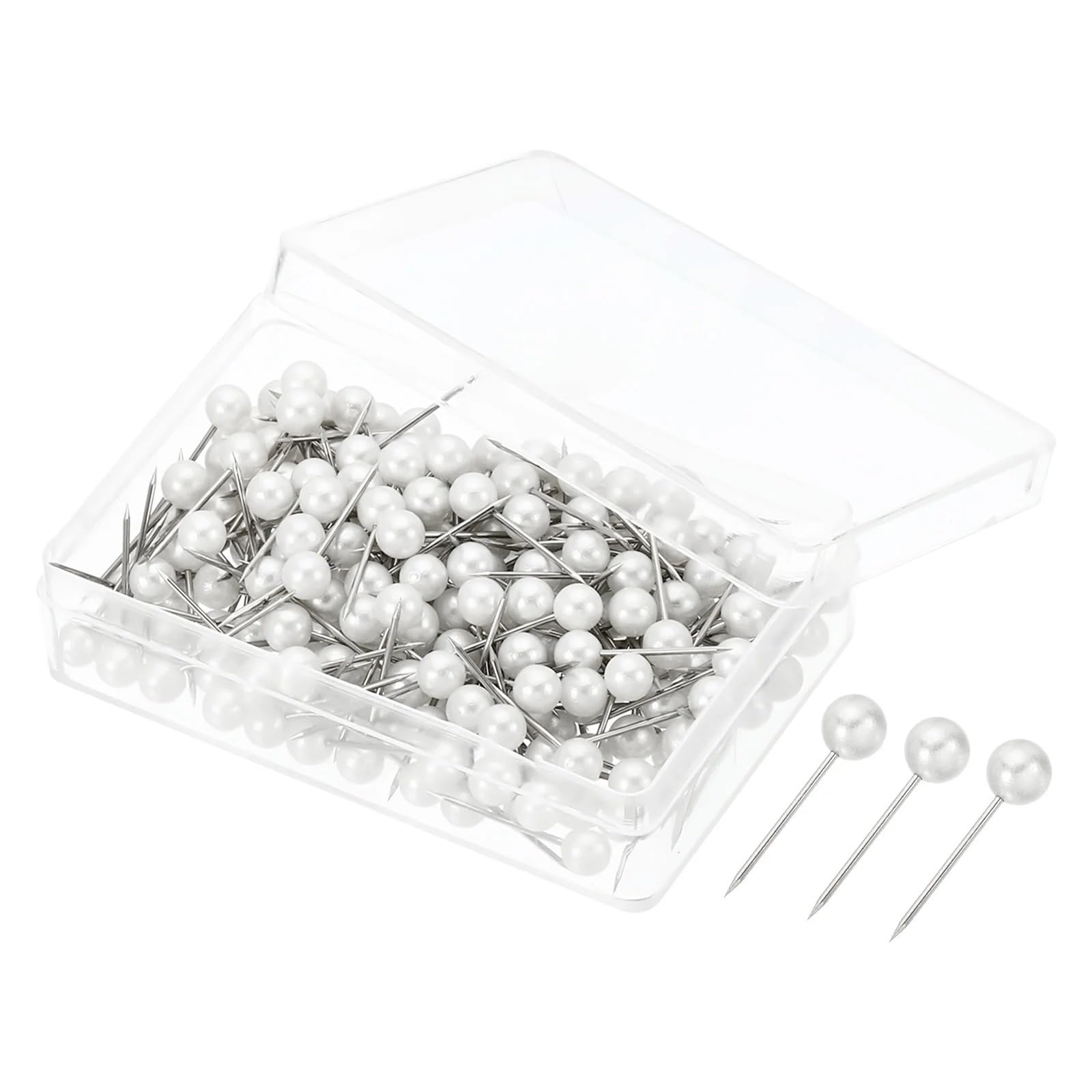 200Pcs 4x15mm Push Pins Round Head Map Tacks Thumb Steel Point for World Maps Cork Boards for Bulletin Board Cork Board Map(Pearl White)
