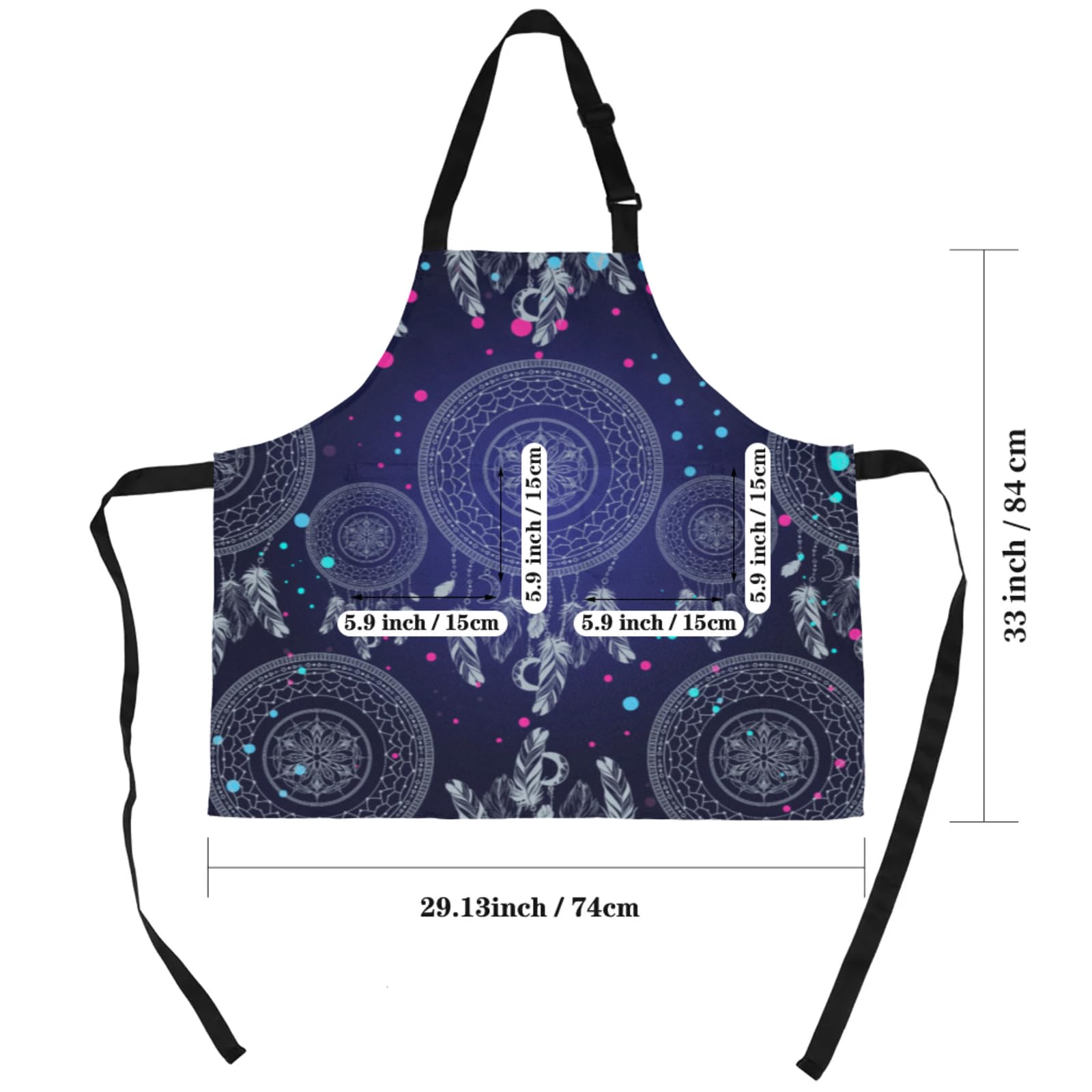Aglebo Dreamcatcher Starry Night Chef Apron with Pockets Adjustable Shoulder Strap Waterproof Cooking Apron for Kitchen Baking Gardening Pottery Painting