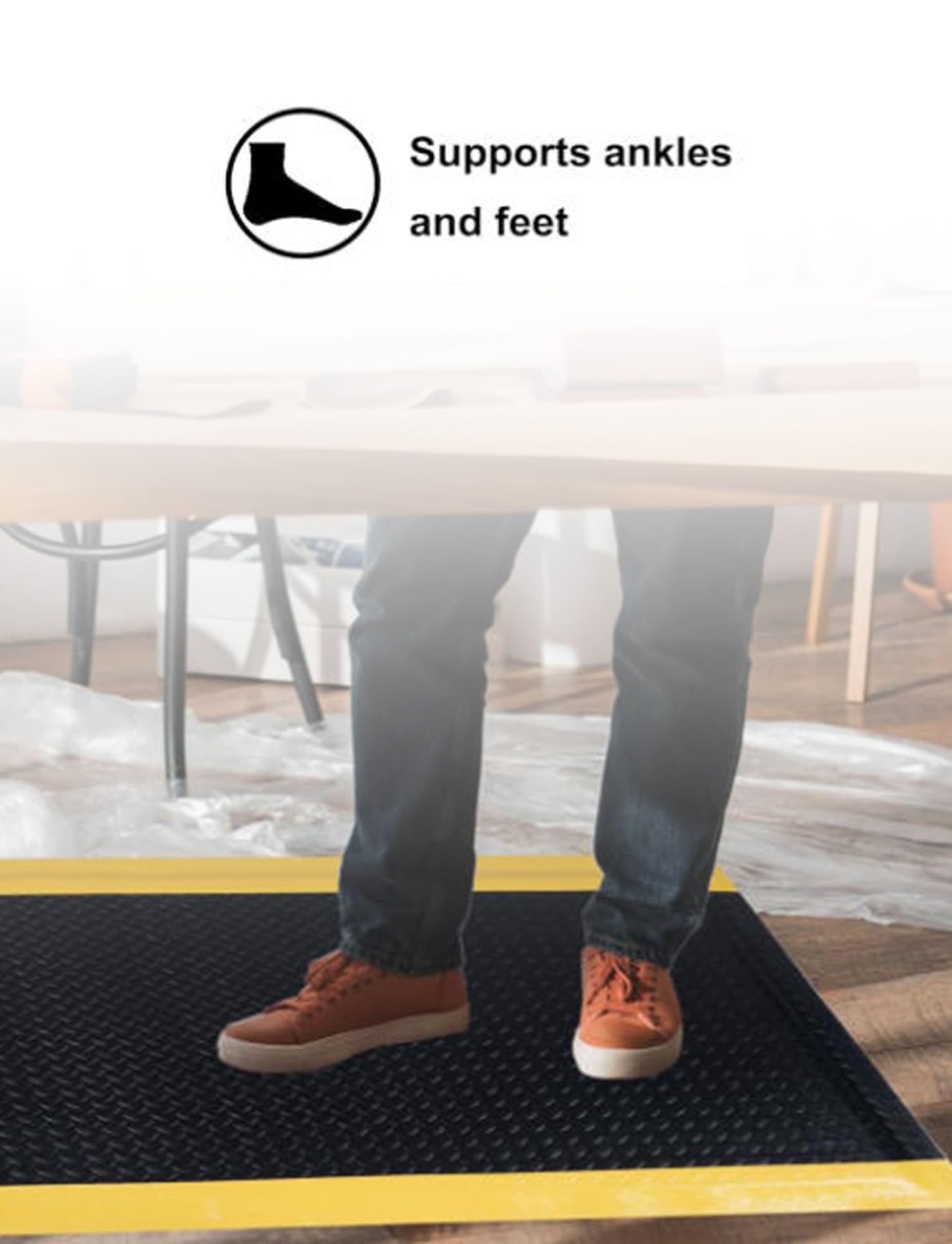 Ergonomische Anti-Ermüdungs-Stehmatte mit gelbem Rand, robuste Diamantplatte, Arbeitsmatte in handelsüblicher Qualität (80 x 140 cm) für Komfort und Unterstützung im Heimbüro, in der Küche oder am