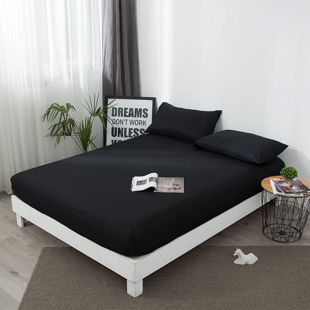 Bestenrose Bedding Waterproof Mattress Anti Bud and Mites Safety Protection Mattress Cover Washable Soft Bed Cover Elastic Design Kinders Bed Sheets (Black, Double)