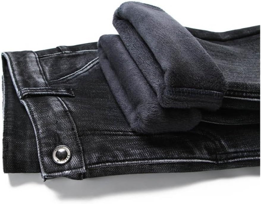 Denim Straight Fleece Thick Pants Male Winter Men's Warm Jeans Business Classic