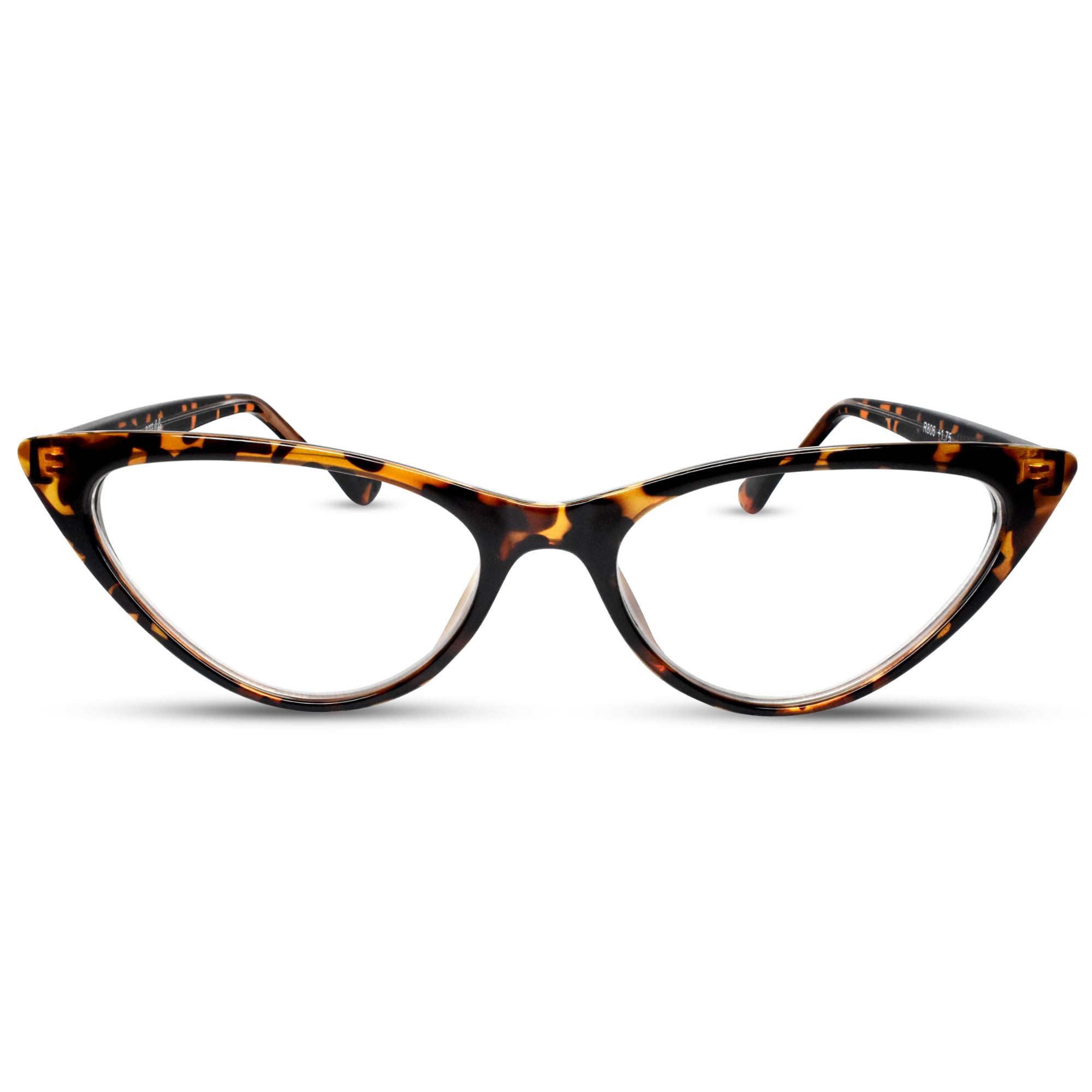 2SeeLife Small Cat Eye Reading Glasses for Women – Narrow-Medium Fit, Sturdy Frame, Spring Hinges, Premium Funky Readers, Brown Tortoise, +2.50