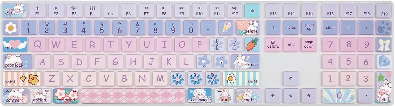 Cute Silicone Keyboard Cover for Apple iMac Magic Keyboard Model A1843, 2017 2018 Release with Numeric Keypad, Cute Print Keyboard Skin, US Layout, Cute Bunny