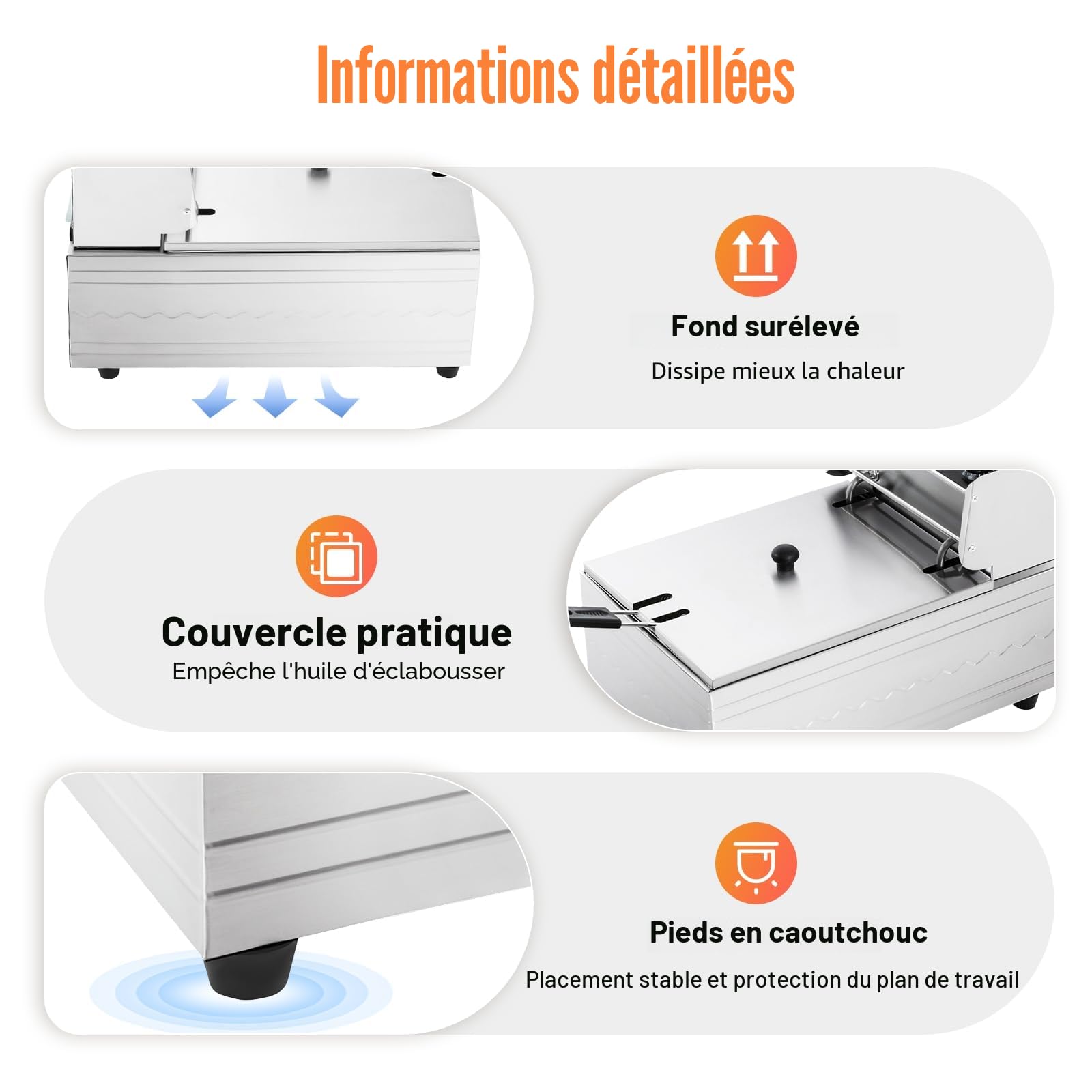 Friteuse électrique avec une capacité de 6 l - 2500 W - En acier inoxydable - Avec technologie de zone froide - Panier friteuse de cuisine de 60 à 200 °C - Régulateur de température indépendant
