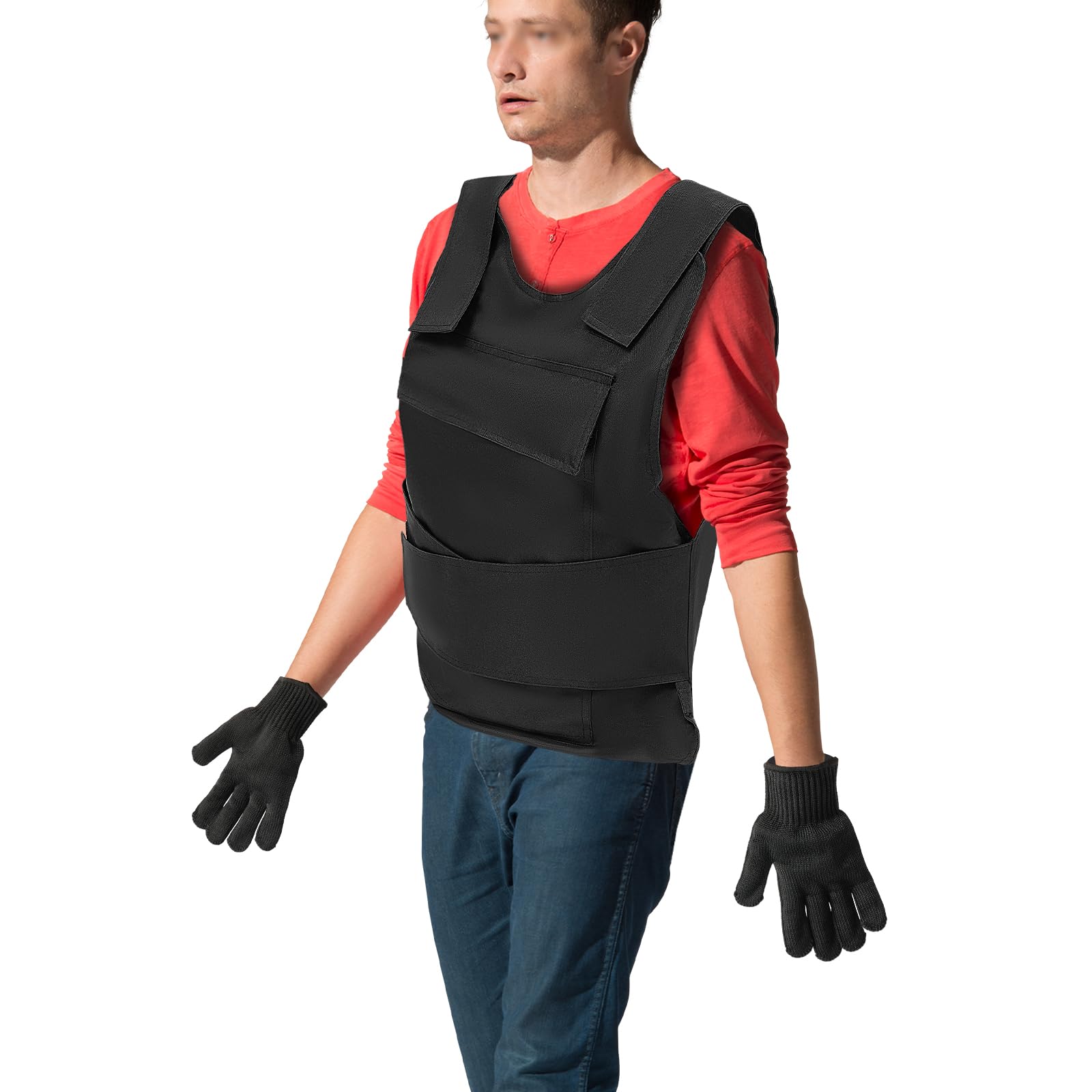 Wojskowa kamizelka taktyczna, ochrona przed nożem kamizelka 24 dżule nylon 600D stal manganowa 55 x 53 cm, powierzchnia 0,3 m², regulowane paski na ramiona, rozmiar rękawiczki, w zestawie idealne