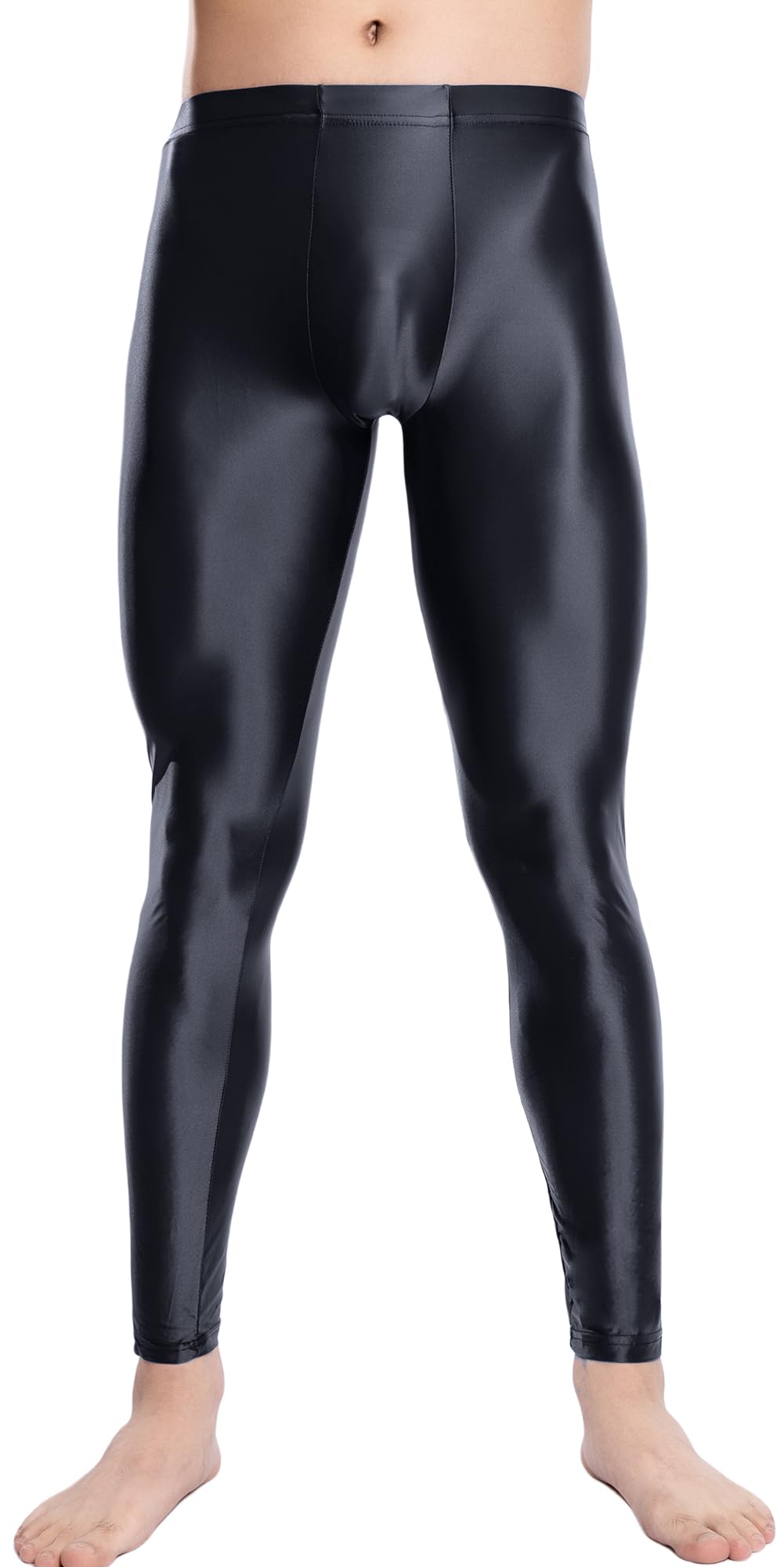 AIEOE Męskie legginsy, olejne, błyszczące, rozciągliwe, gładkie spodnie, bardzo duże rozmiary, błyszczące rajstopy, slim fit, długie spodnie M-XXL