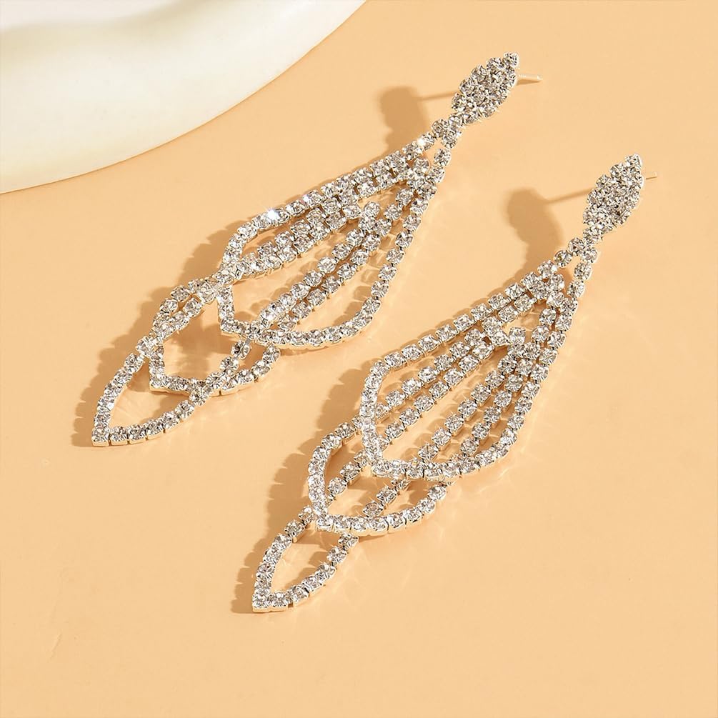 Sparkly Silver Crystal Dangly Earrings for Women Trendy, Statement Cubic Zirconia Drop Dangle Earring Long Rhinestone Tassel Party Prom Ear Jewelry Gift - Image 4