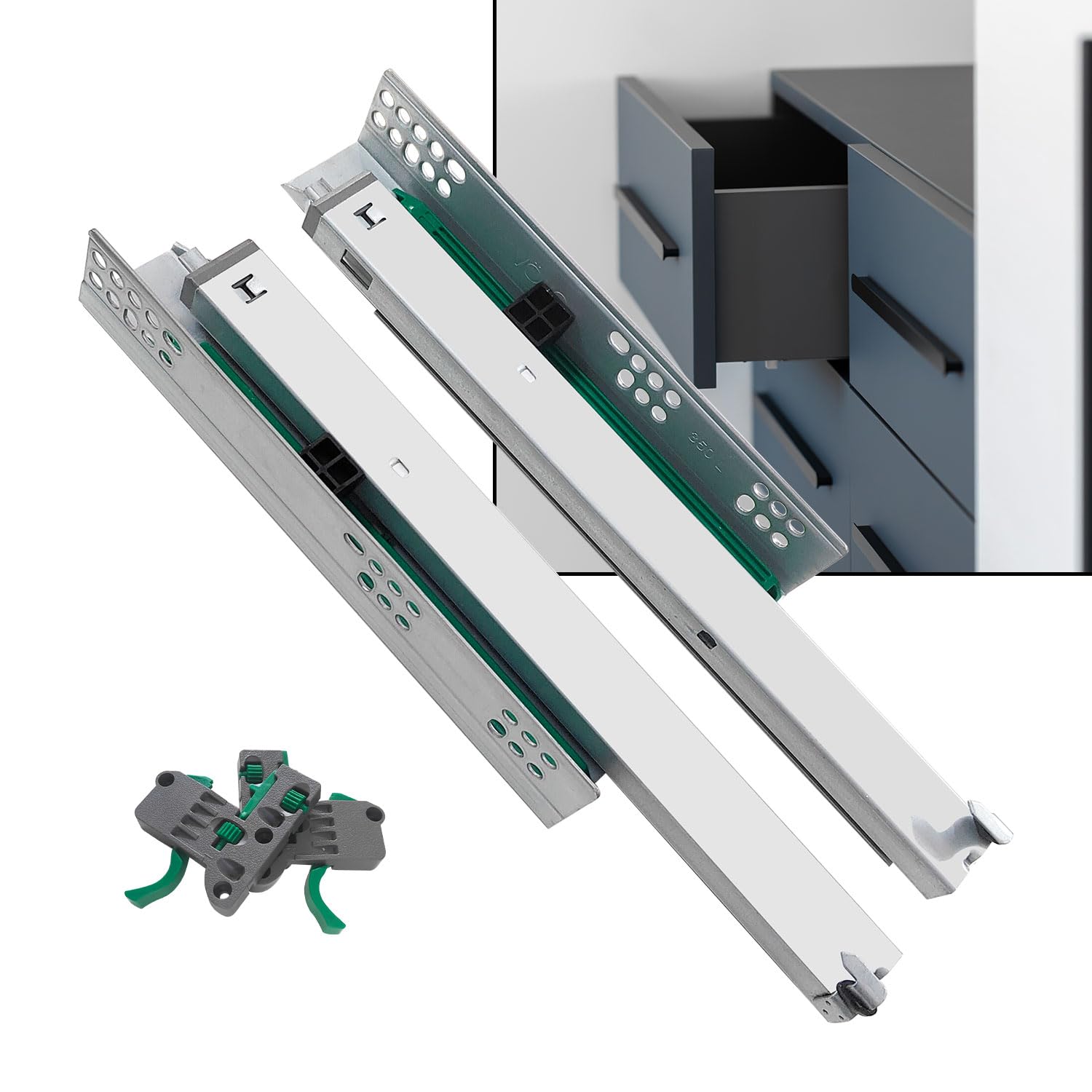 Volo Undermount Drawer Slide Runner Bottom Undermount Channel, Silent Soft Closing Hydraulic with Locking Device (Capacity: 40 kg) (14"/ 350mm)-image-20