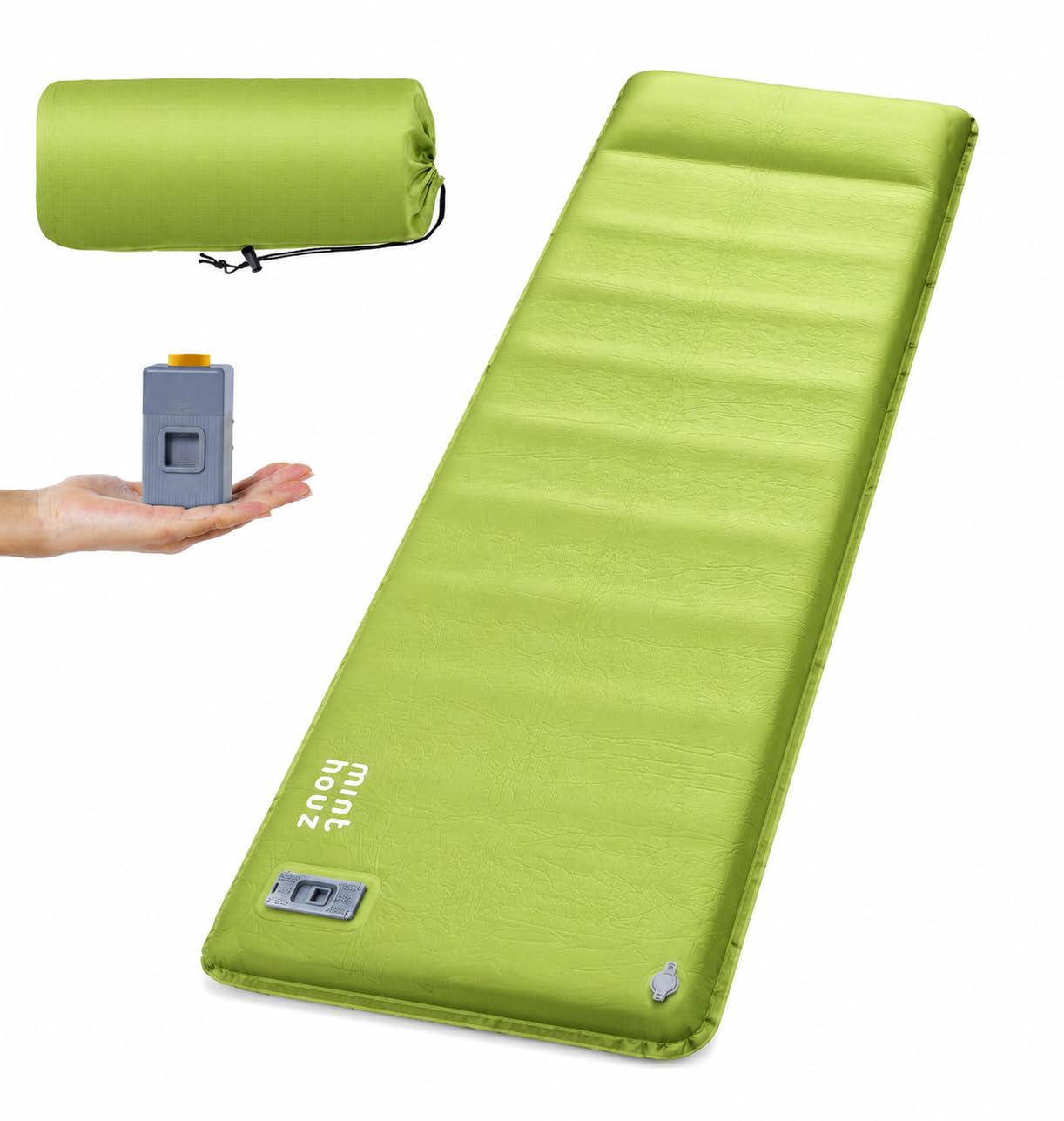 Minthouz Self Inflating Sleeping Pad, 4" Ultra-Thick Memory Foam Camping Pad with Pillow, Built-in Electric Pump Fast Inflating, 4-Season Camp Sleeping Mat for Camp/Car Travel/Tent