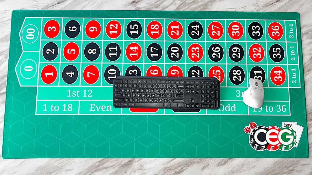 CEG Roulette Desk Pad 48 Inch X 24 Inch Dealer Practice Double Zero Roulette Layout & Non-Slip Rubber Mouse Pad