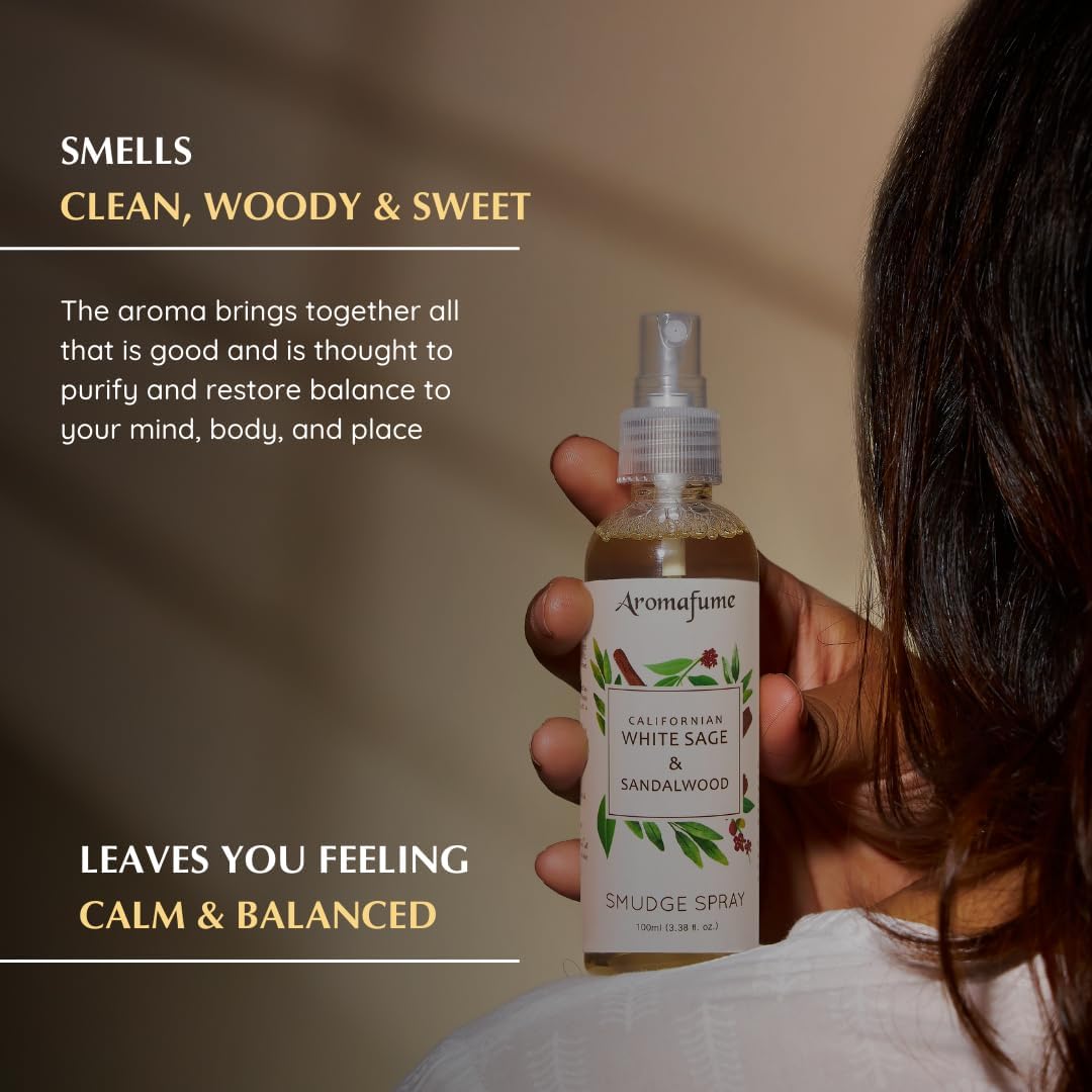 White Sage & Sandalwood Smudge Spray by Aromafume | 100ml/3.3 oz | Spray for Cleansing Negative Energy & Protection | Non-Toxic