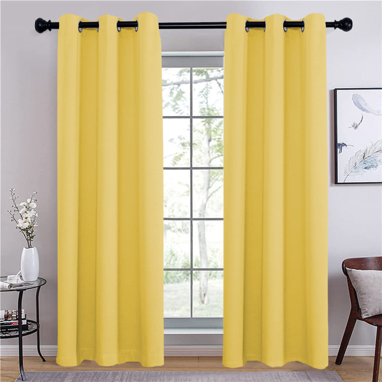 Zasłona – zasłona zaciemniająca, termiczna, izolacja akustyczna, do salonu, sypialni, na drzwi – musztardowo-żółta – 275 x 260 cm