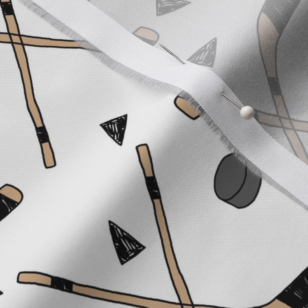 Spoonflower Fabric - Hockey Sports Sport Ice Kids White Sticks Triangles Printed on Organic Cotton Sateen Fabric by The Yard - Sewing Quilting Apparel Home Decor
