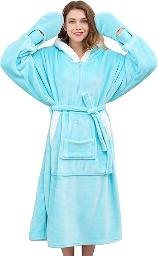 yescool Manta con capucha de gran tamaño y forro polar Sherpa para mujeres, hombres y adultos, súper cálida y acogedora manta grande con capucha,