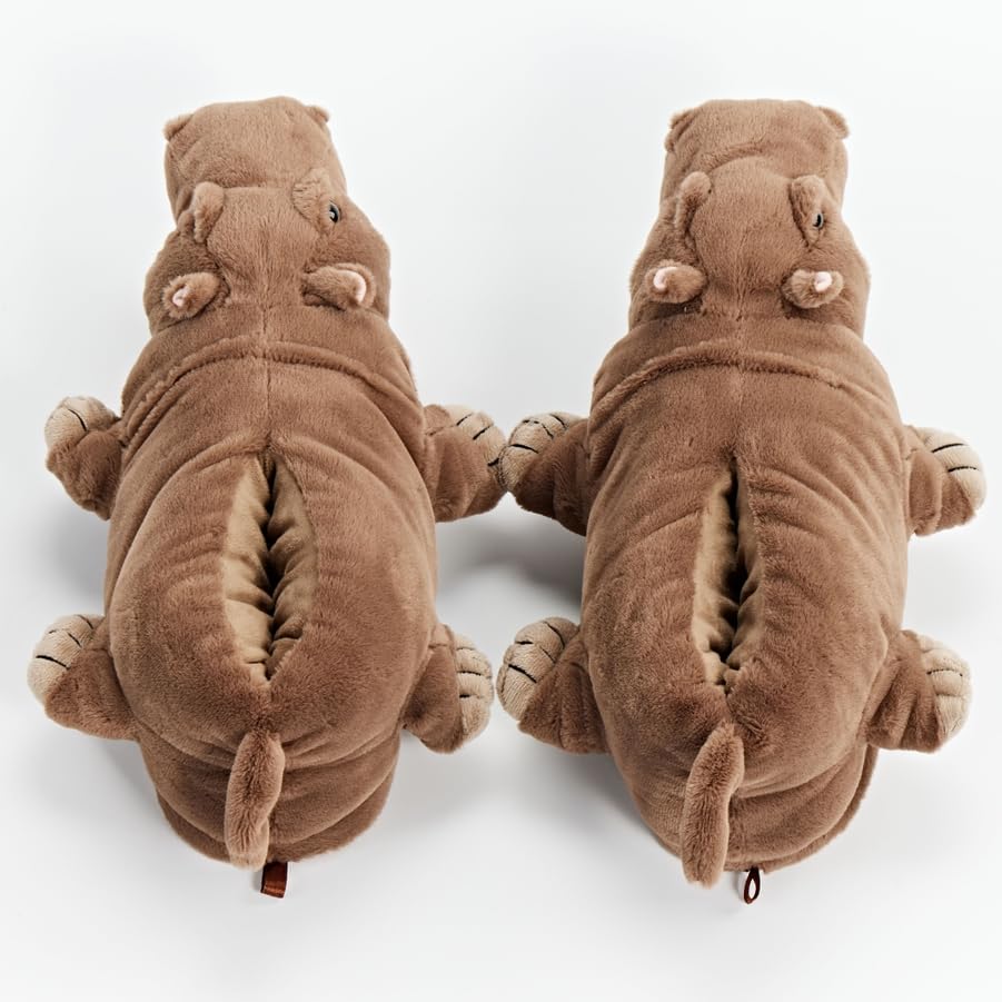 Image of ooohyeah Women's Funny Animal Hug Plush Non-Slip Slippers, Novelty Cute Cozy Warm Slippers with Grips for Women
