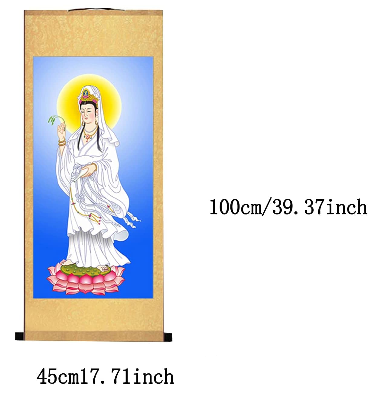 Rysunek na jedwabnym zwoju, Guanyin chiński jedwabny zwój malarstwo Feng Shui powodzenia Wall Art Multicolor(B)