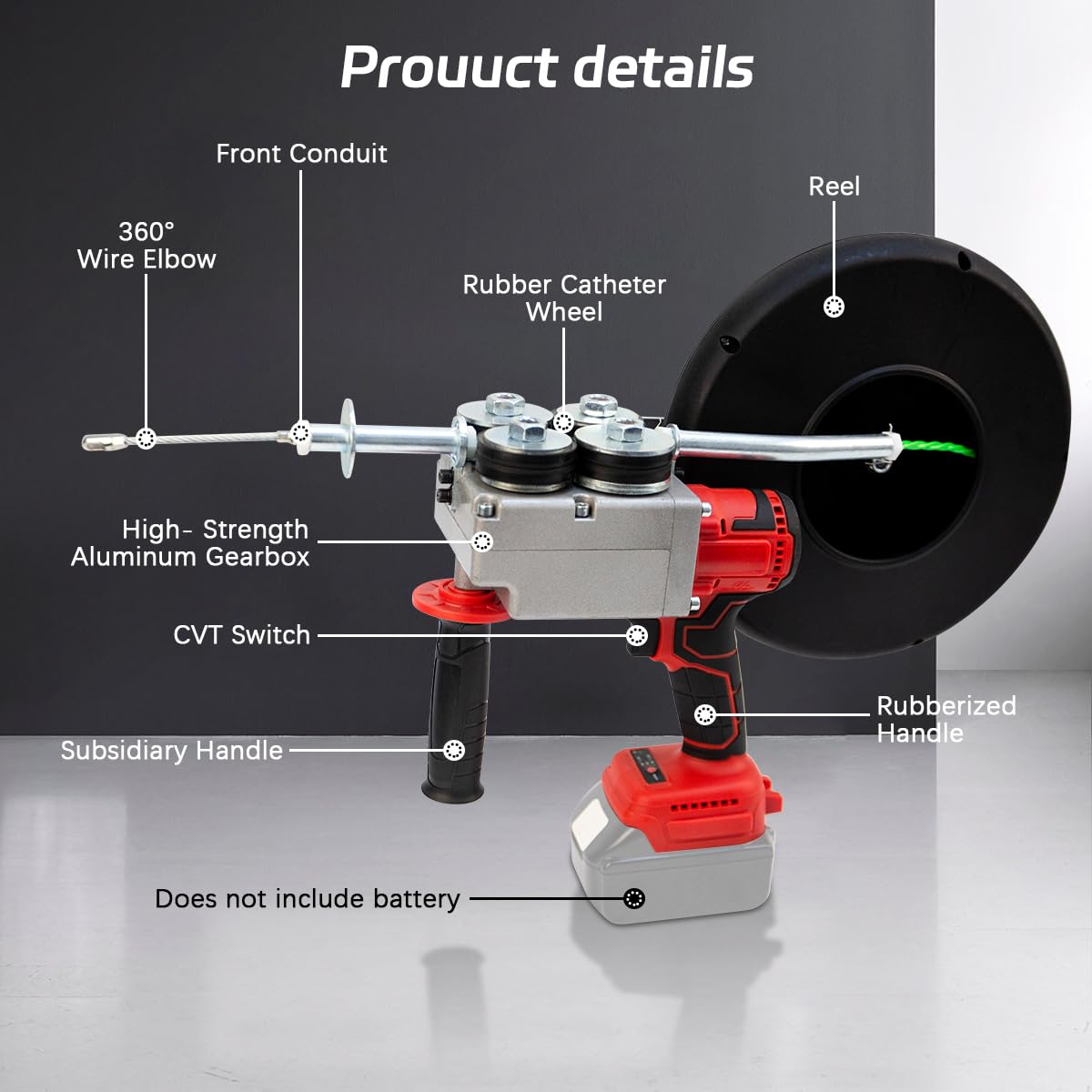 Estrattore Per Cavi Elettrici Senza Fili(Senza Batteria) | Infilacavi da Elettricista per Tubi Nascosti, Macchina per tesare Cavi Automatica, per Elettricisti, Cavo da 50 M