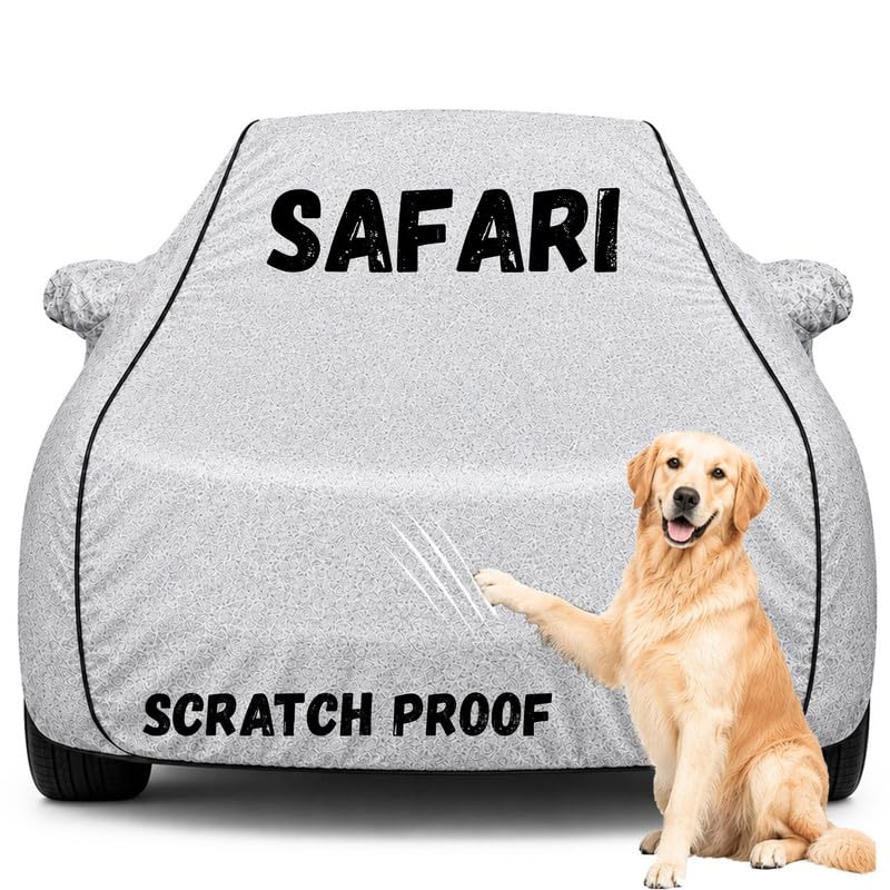 Image of Pure Fabric Silver 100% Waterproof Safari Car Cover | Polyester Car Body Cover for Rain & Sun | UV Protection, Dustproof, Scratch Resistant, Windproof, Heat Resistant, Custom Fit