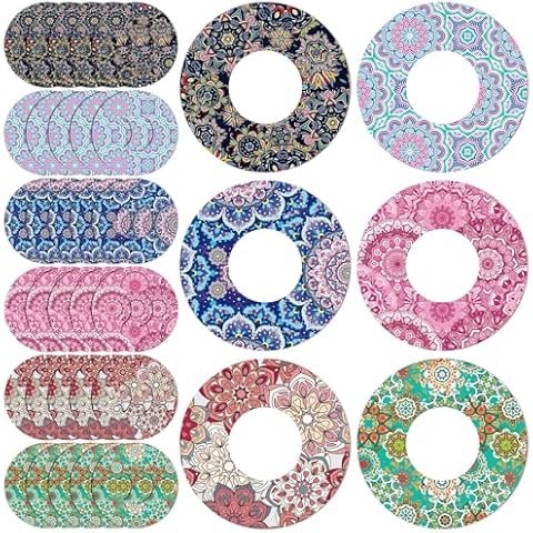 FuWeave 36 Pack Adhesive Patch for Libre 2 Sensor with Mandala Floral CGM Patches Waterproof CGM Covers Sweatproof Colored Sensor Glucose Monitor Protection Cover Split Backing CGM Tape Cover