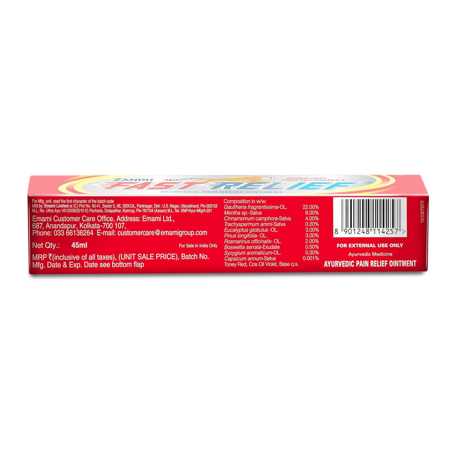 Zandu Fast Relief Ointment for Backpain, Neck & Shoulder Pain | Dual Fire & Ice Effect generated by Super-Fast Cheetah Formula | Reduces Muscle Stiffness | Improves Blood Circulation | 45ml 3