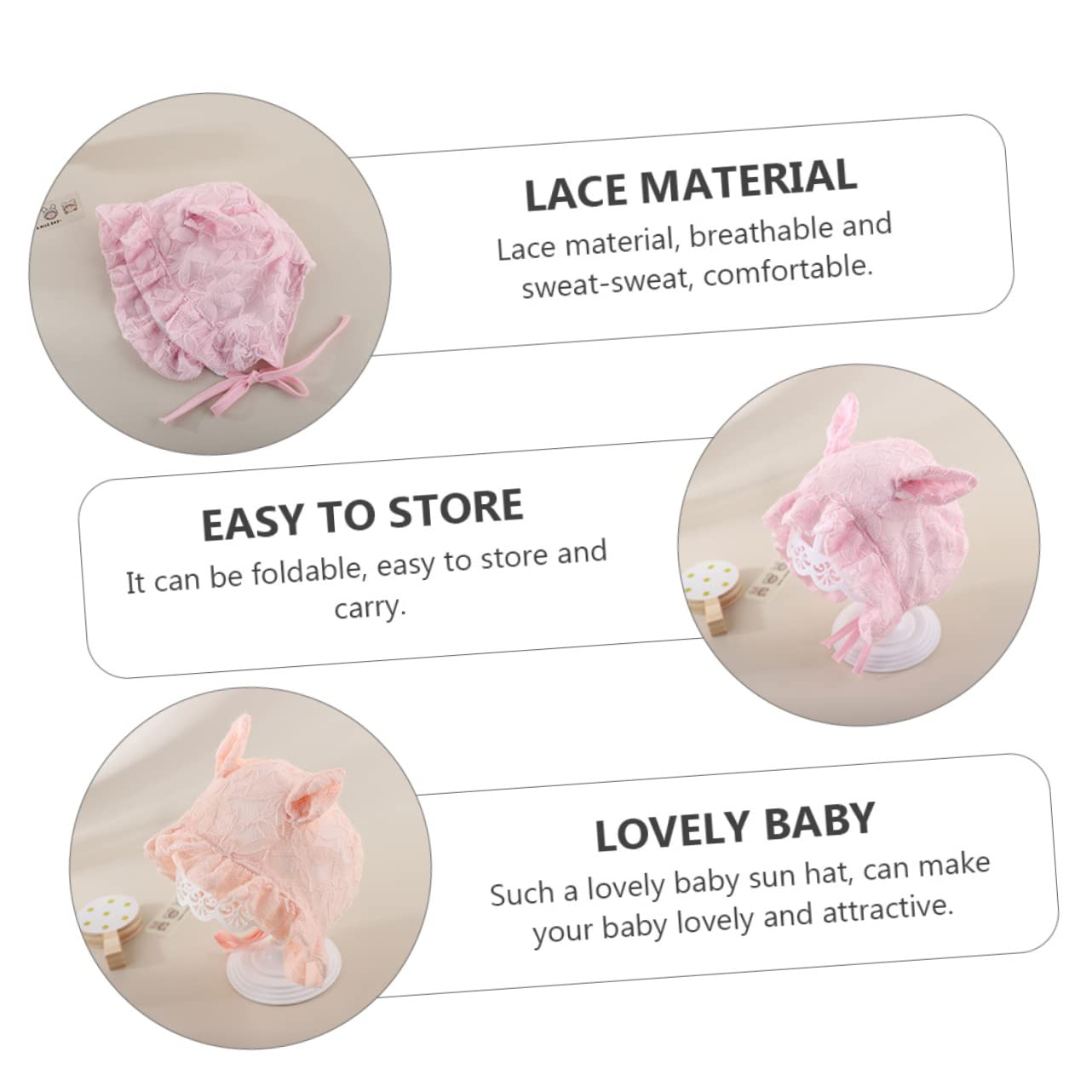 PartyKindom 2pcs Newborn Lace Sun Hats for Cute Cartoon Design Breathable for Spring Summer for Special Occasions and Photoshoots Orange